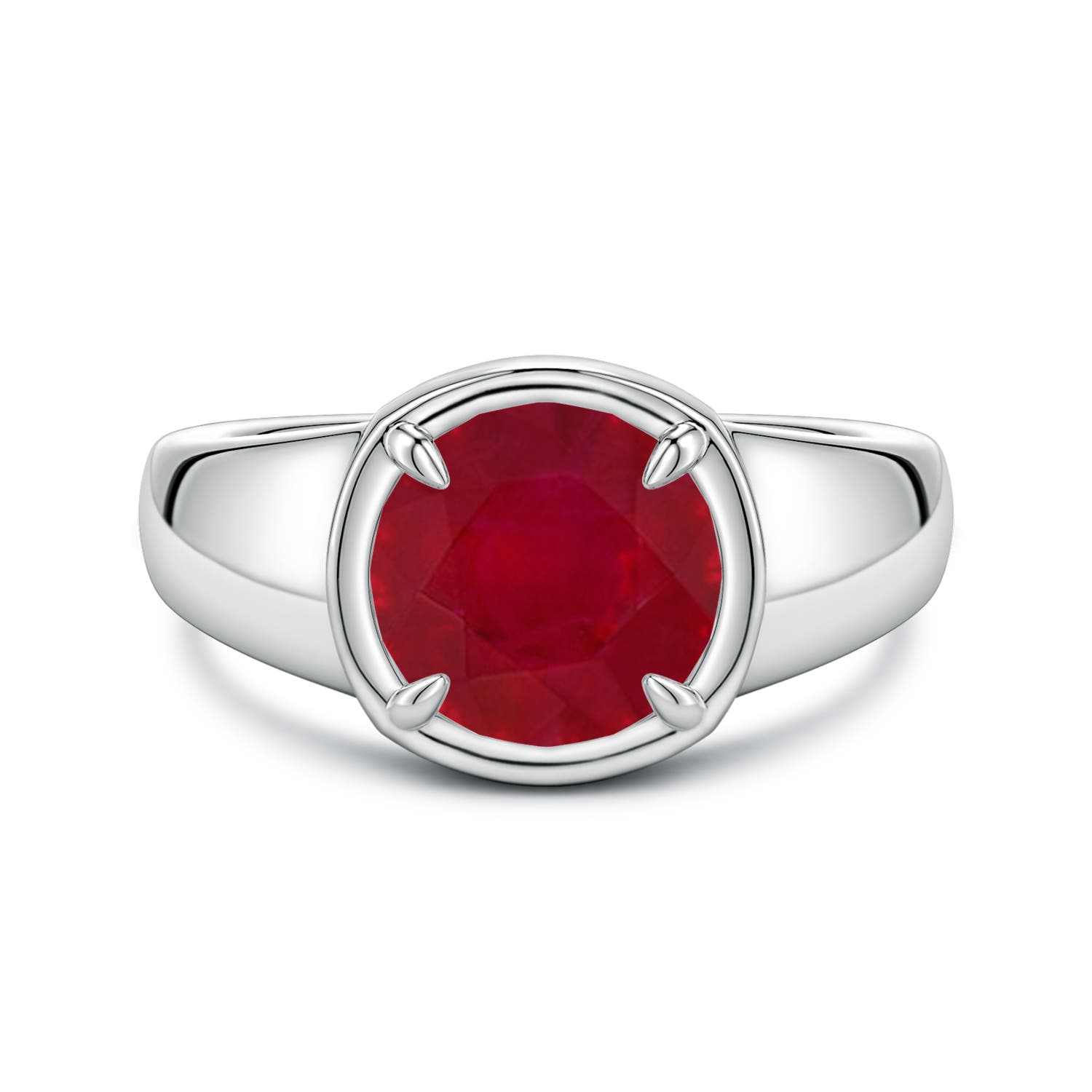 9mm AA Bezel and Prong Round Ruby Solitaire Engagement Ring in White Gold