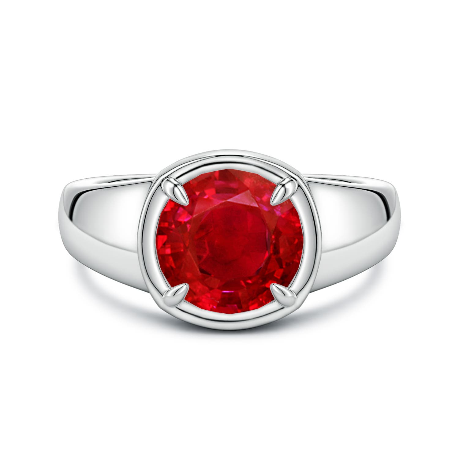 Angara 3.57 CTW Bezel and Prong Round Ruby Solitaire Engagement Ring in Platinum