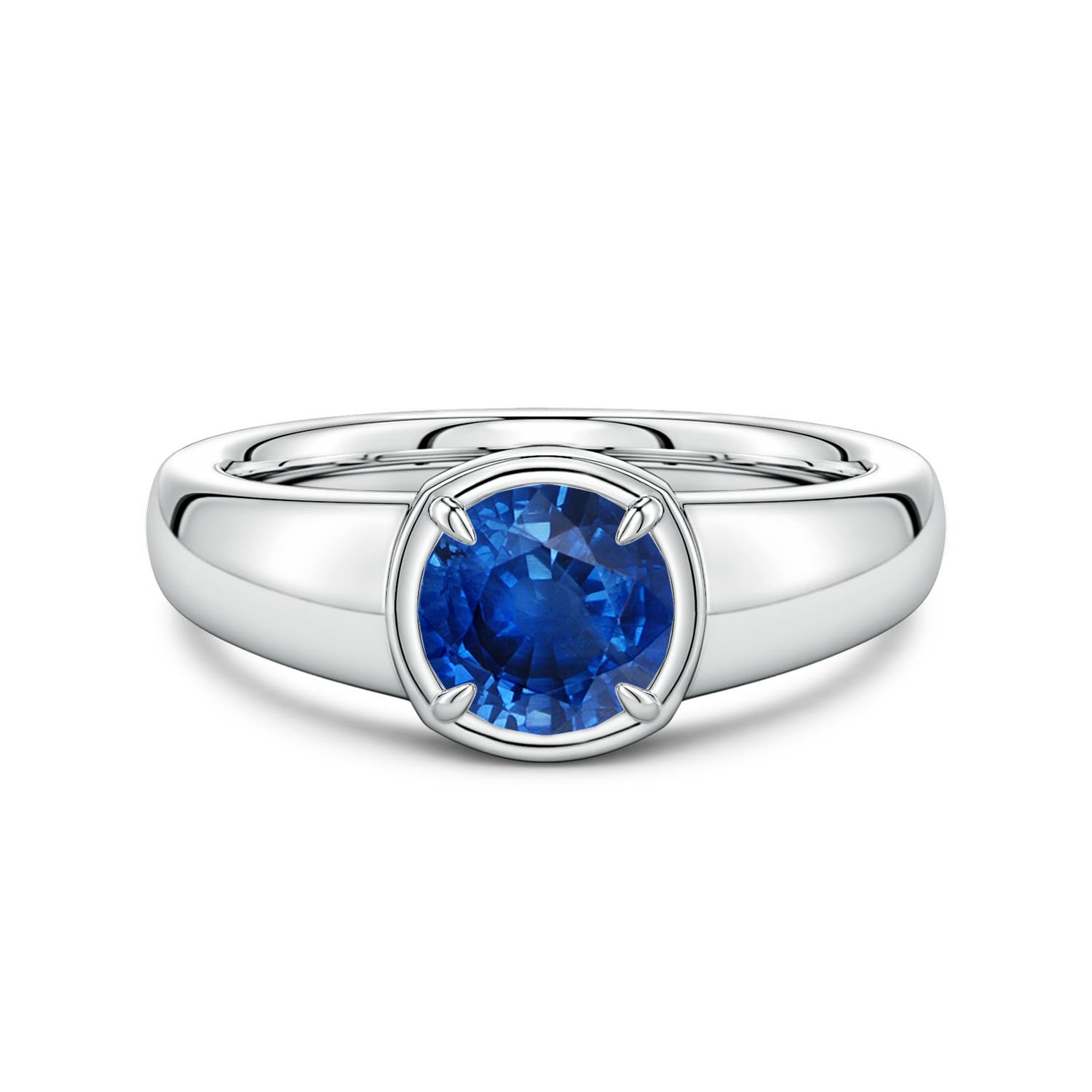 6.5mm AAA Bezel and Prong Round Blue Sapphire Solitaire Engagement Ring in 18CT White Gold