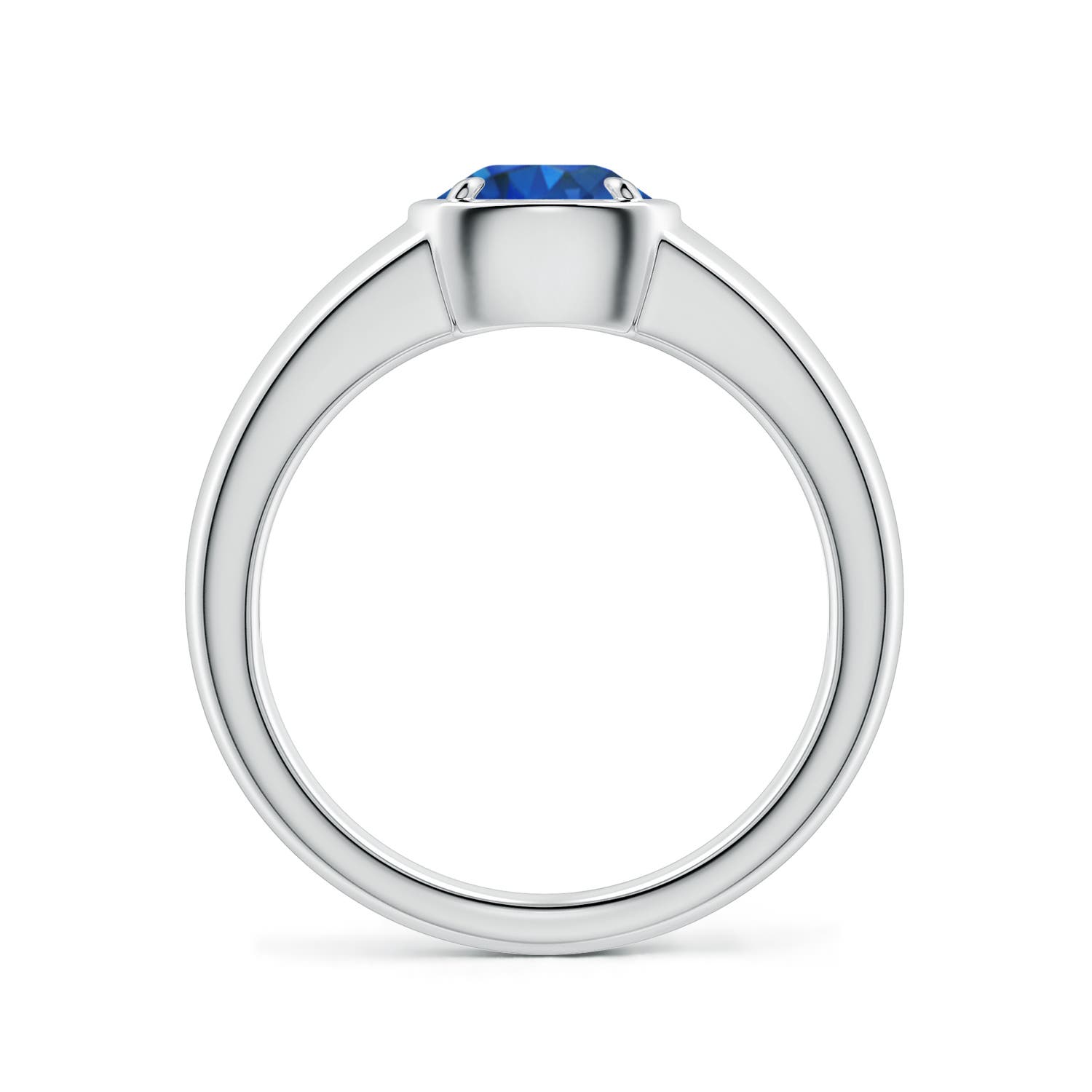 6.5mm AAA Bezel and Prong Round Blue Sapphire Solitaire Engagement Ring in White Gold - side 2