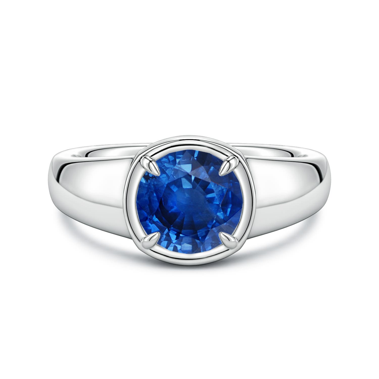 8mm AAA Bezel and Prong Round Blue Sapphire Solitaire Engagement Ring in White Gold