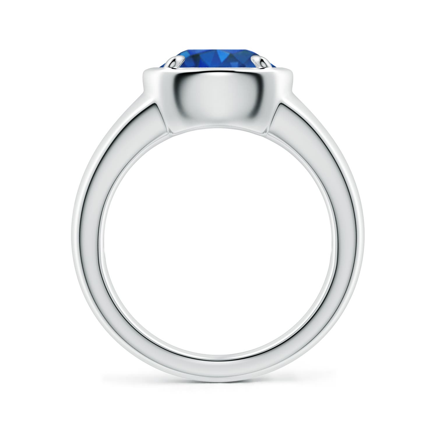 9mm AAA Bezel and Prong Round Blue Sapphire Solitaire Engagement Ring in White Gold