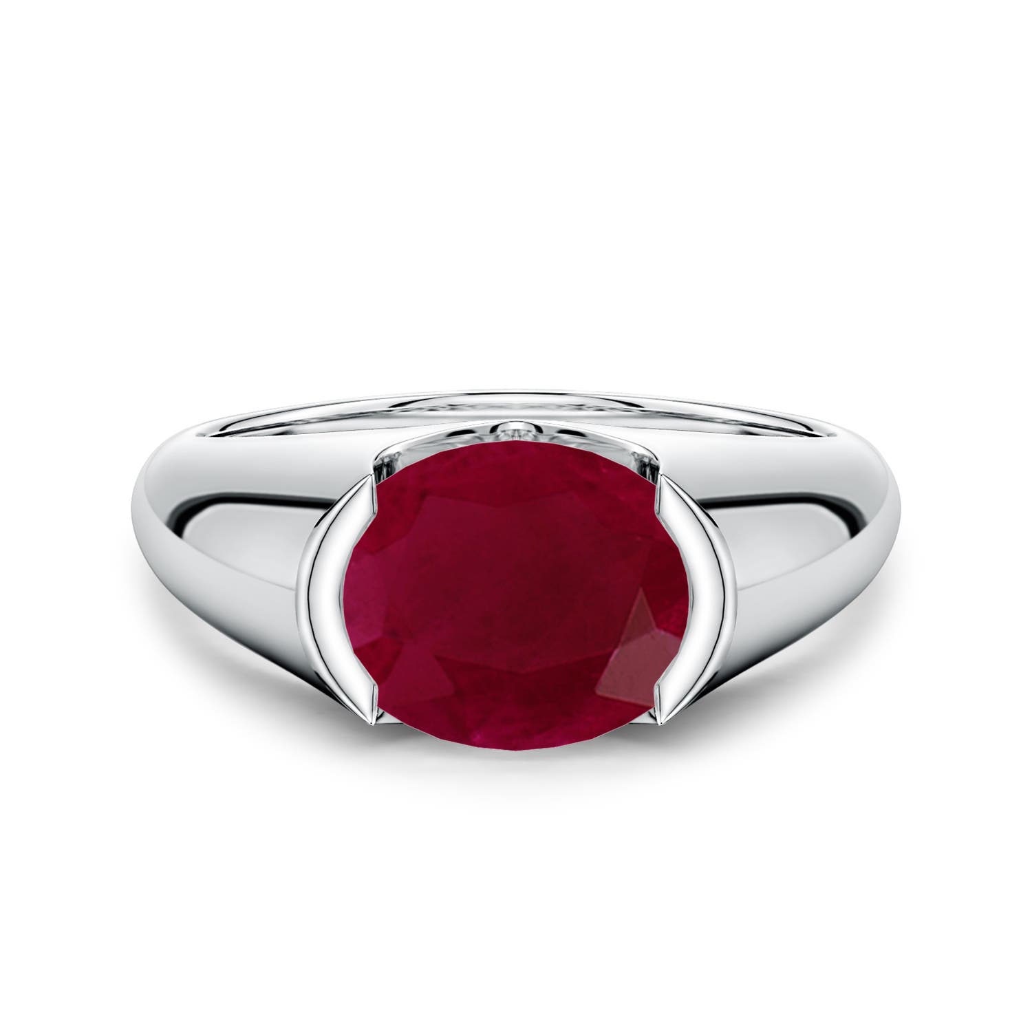 Angara 3.3 Ctw Semi Bezel-set Oval Ruby Signet Engagement Ring In Red