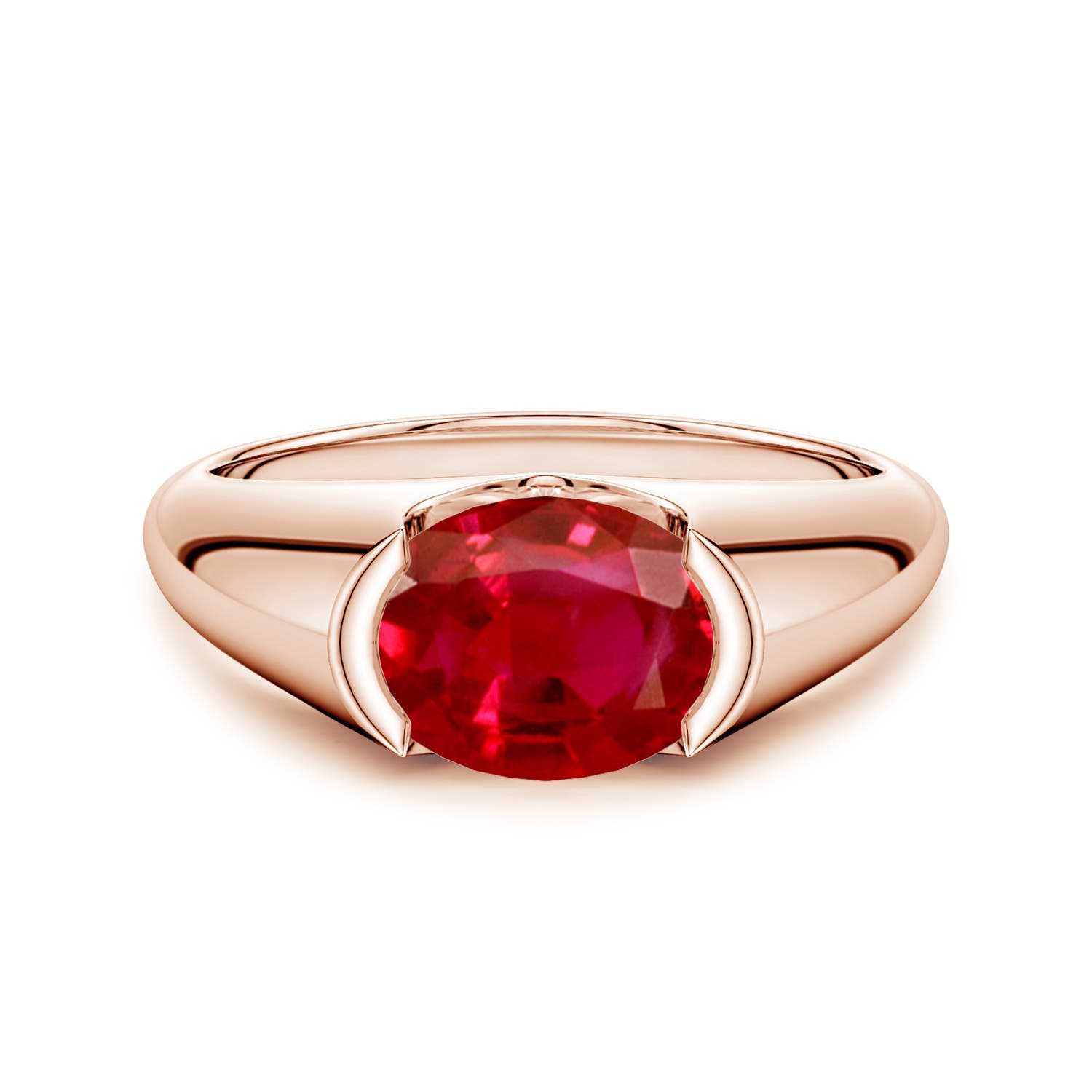 9x7mm AAA Semi Bezel-Set Oval Ruby Signet Engagement Ring in Rose Gold