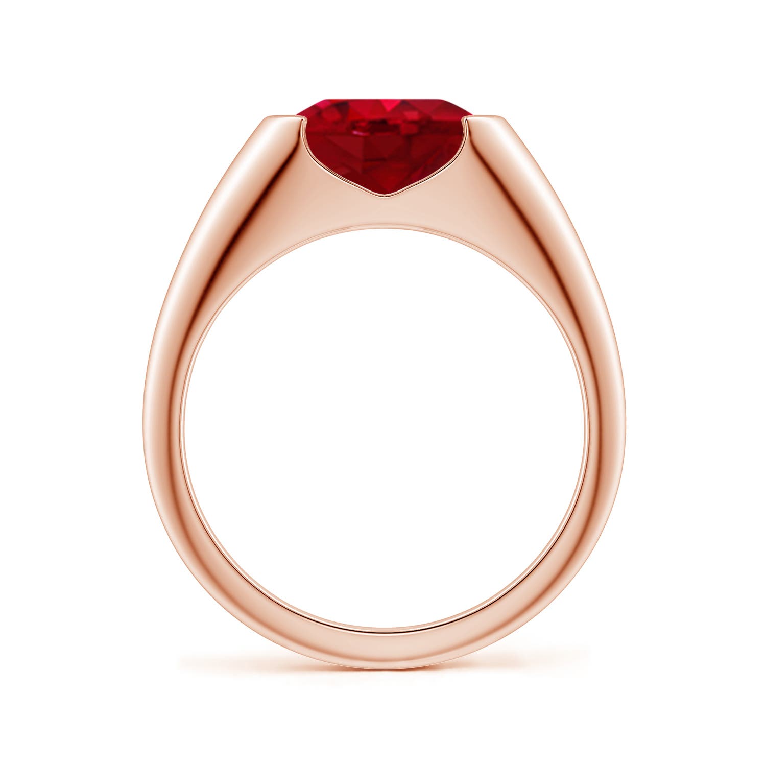 9x7mm AAA Semi Bezel-Set Oval Ruby Signet Engagement Ring in Rose Gold
