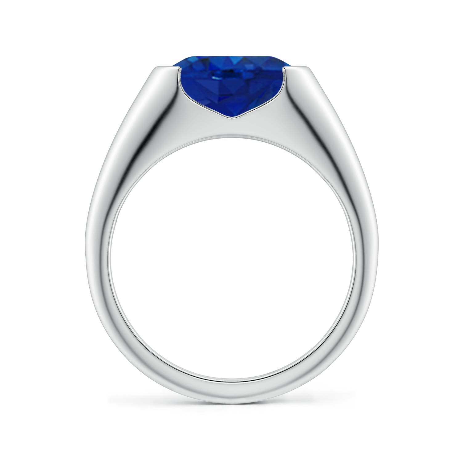 10x8mm AAA Semi Bezel-Set Oval Blue Sapphire Signet Engagement Ring in 18K White Gold