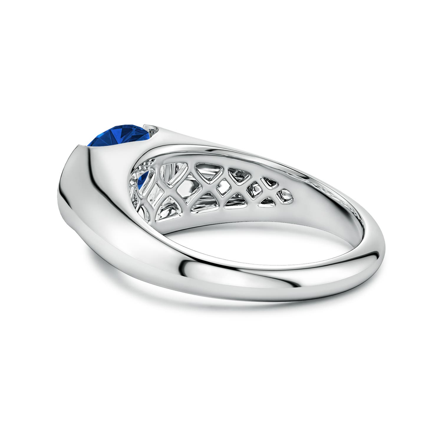 10x8mm AAA Semi Bezel-Set Oval Blue Sapphire Signet Engagement Ring in White Gold - side 4