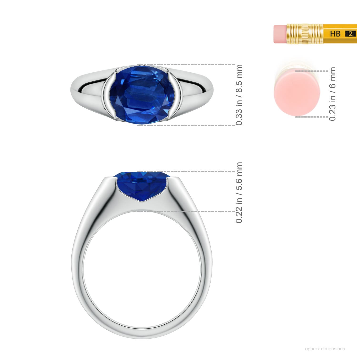 10x8mm AAA Semi Bezel-Set Oval Blue Sapphire Signet Engagement Ring in White Gold - ruler