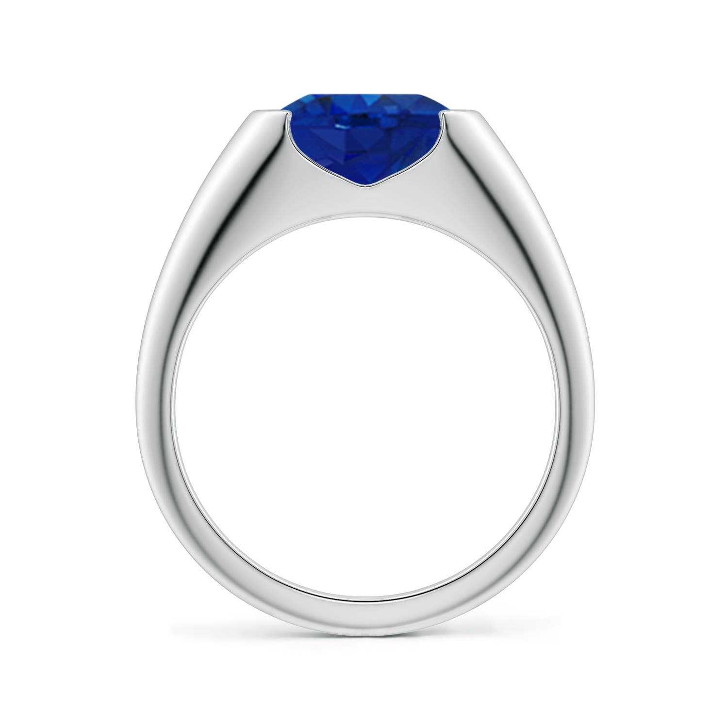 9x7mm AAA Semi Bezel-Set Oval Blue Sapphire Signet Engagement Ring in White Gold