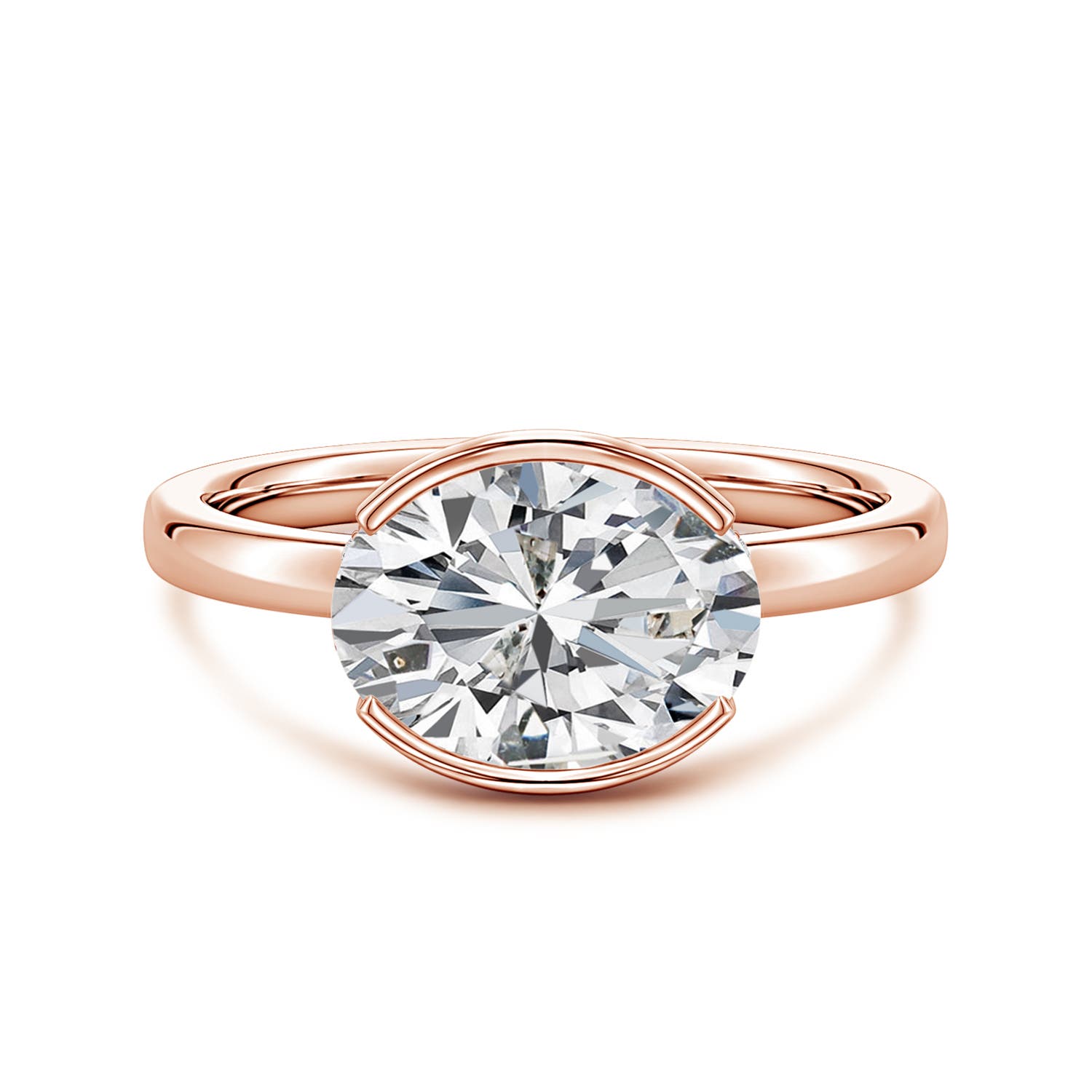 10x8mm HSI2 Semi Bezel-Set Oval Diamond Hidden Halo Engagement Ring in Rose Gold