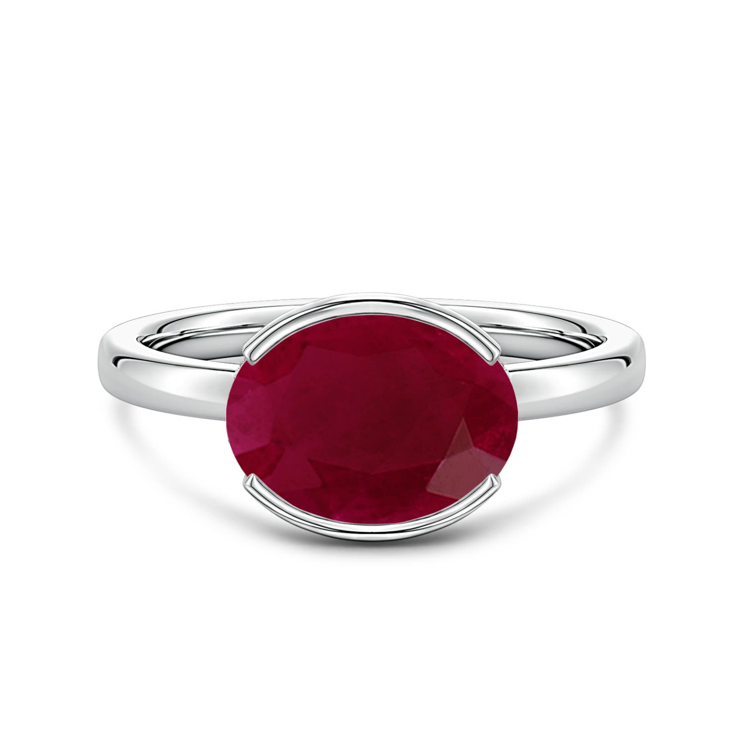 Angara 3.4 Ctw Semi Bezel-set Oval Ruby Hidden Halo Engagement Ring In Red
