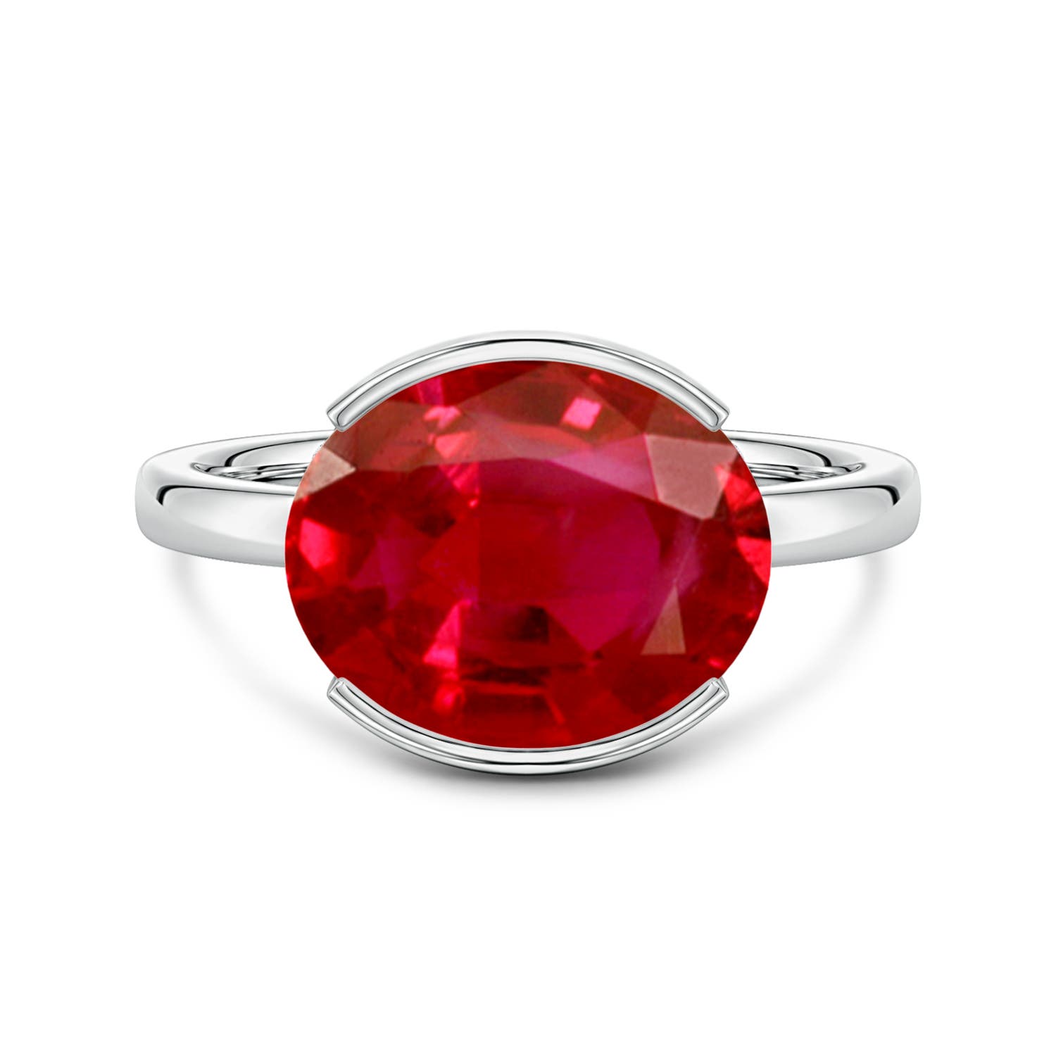 12x10mm AAA Semi Bezel-Set Oval Ruby Hidden Halo Engagement Ring in White Gold