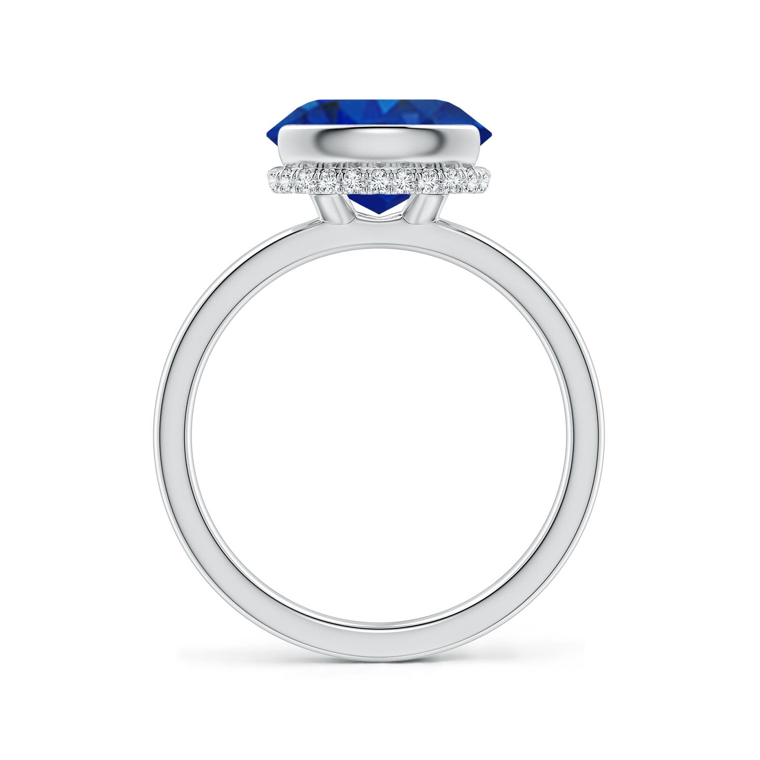 10x8mm AAA Semi Bezel-Set Oval Blue Sapphire Hidden Halo Engagement Ring in White Gold