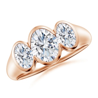 7.7x5.7mm GVS2 Flush-Set Oval Diamond Three-Stone Engagement Ring in 18K Rose Gold