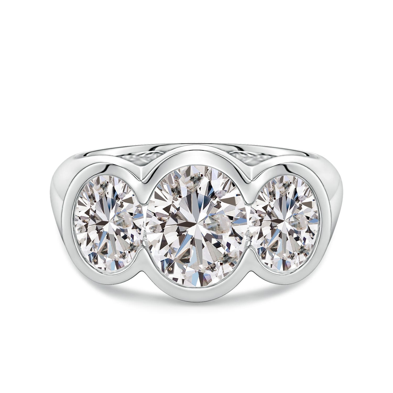 9x7mm IJI1I2 Flush-Set Oval Diamond Three-Stone Engagement Ring in P950 Platinum