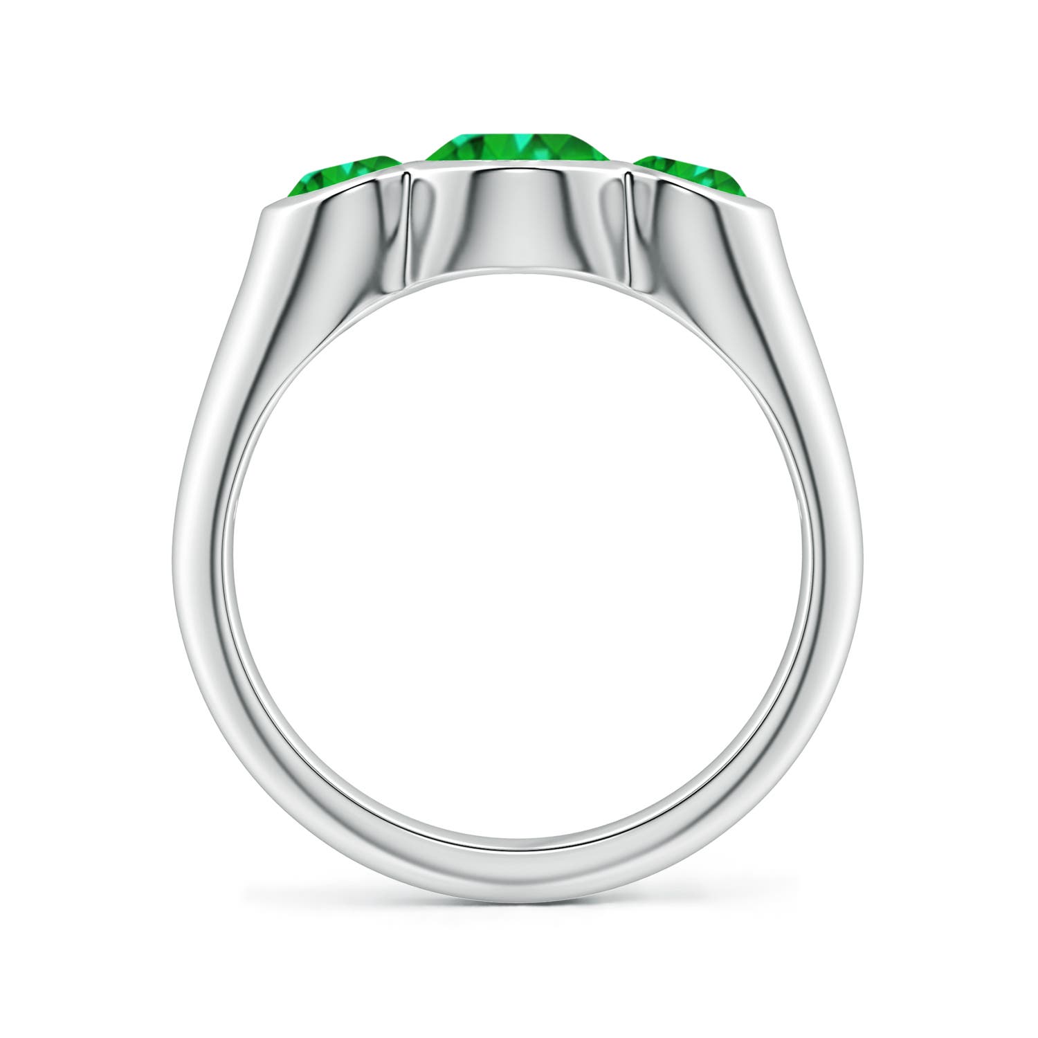 8x6mm AAAA Flush-Set Oval Emerald Three-Stone Engagement Ring in P950 Platinum