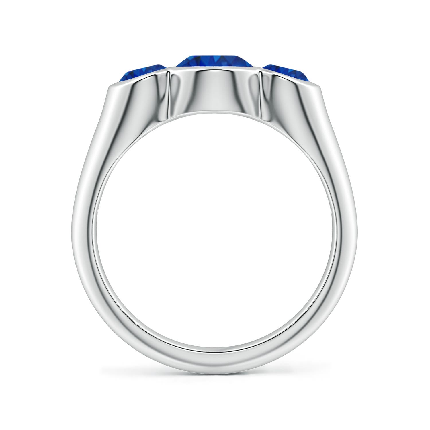 8x6mm AAA Flush-Set Oval Blue Sapphire Three-Stone Engagement Ring in 18K White Gold