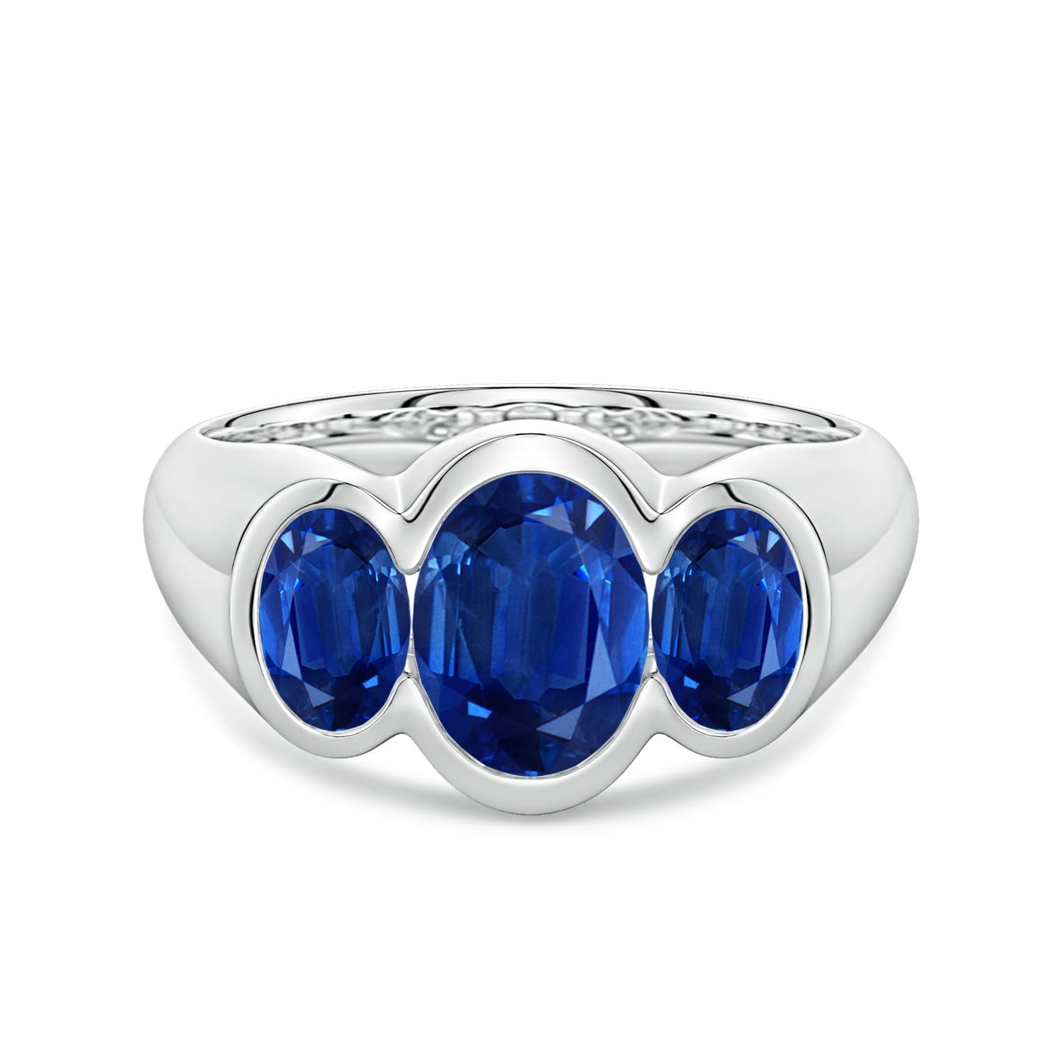 8x6mm AAA Flush-Set Oval Blue Sapphire Three-Stone Engagement Ring in White Gold