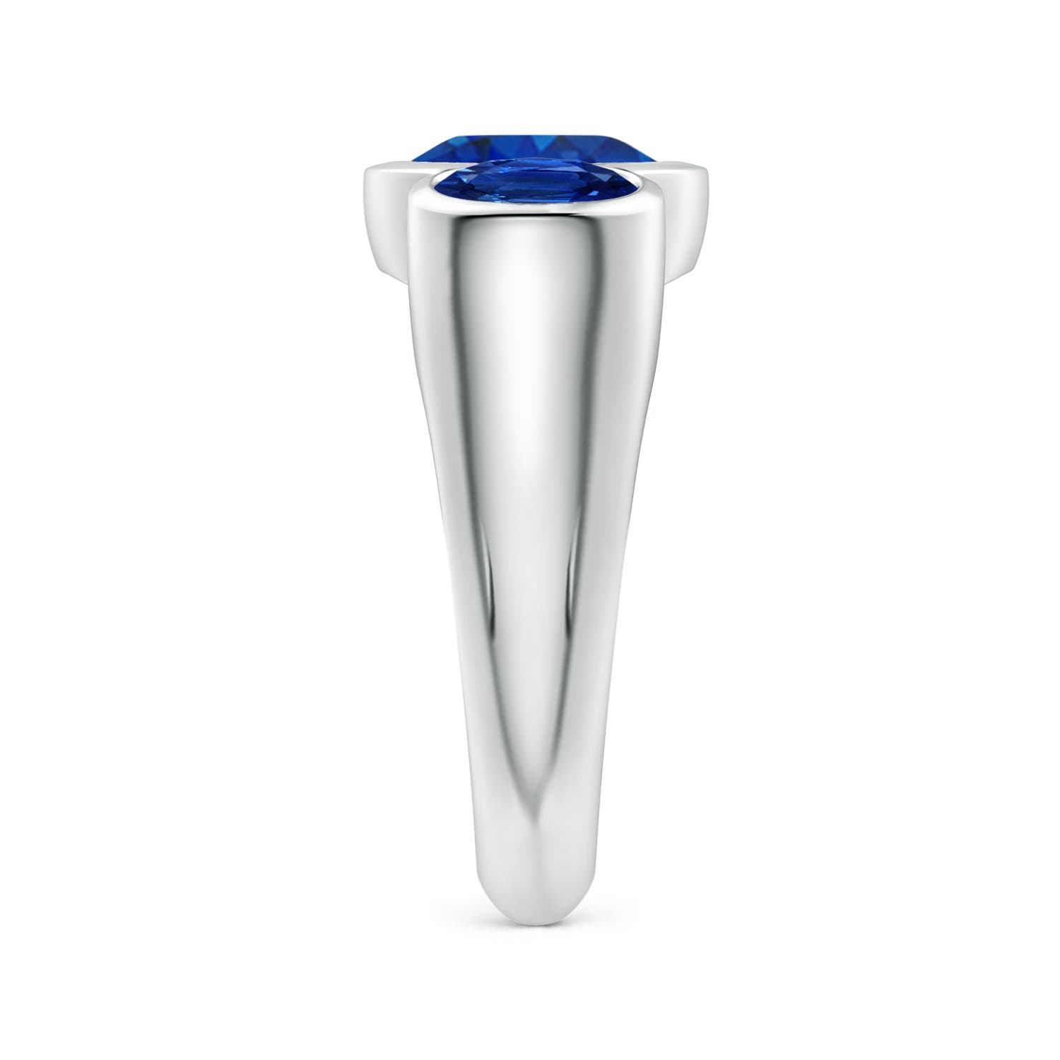 8x6mm AAA Flush-Set Oval Blue Sapphire Three-Stone Engagement Ring in White Gold - side 3