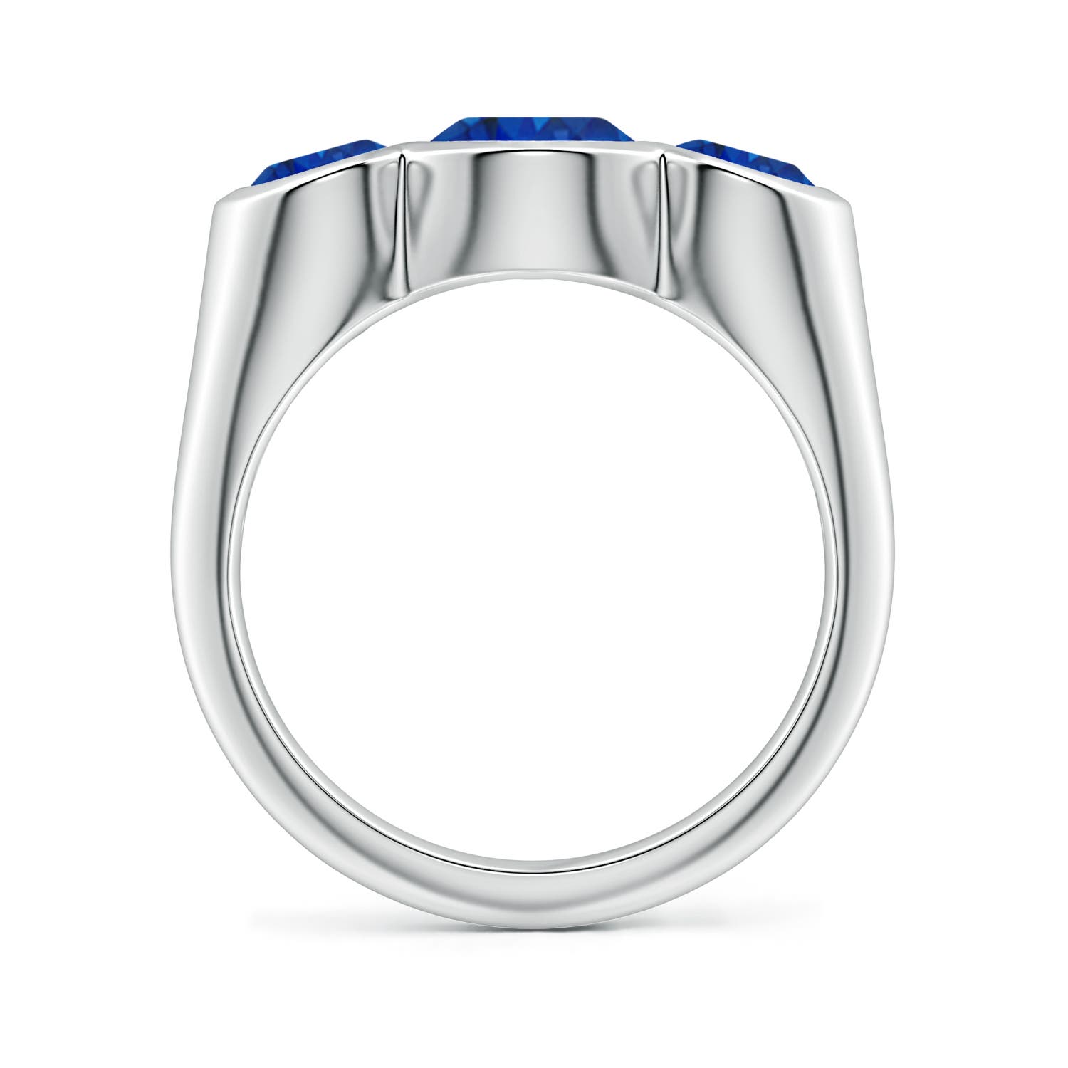 9x7mm AAA Flush-Set Oval Blue Sapphire Three-Stone Engagement Ring in White Gold