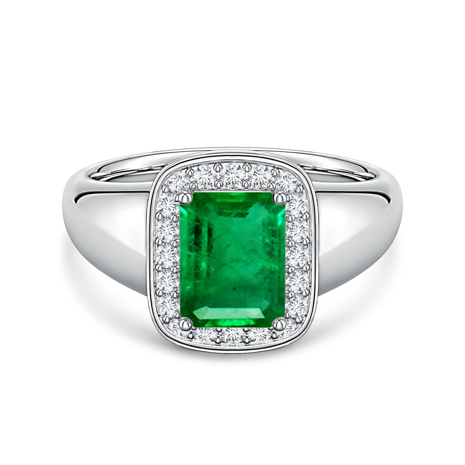 8x6mm AAA Emerald-Cut Emerald Signet Halo Engagement Ring in P950 Platinum