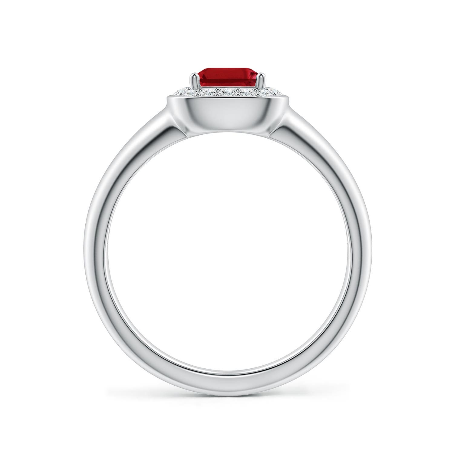 7x5mm AAA Emerald-Cut Ruby Signet Halo Engagement Ring in White Gold