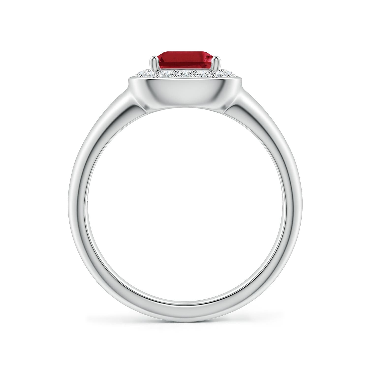 8x6mm AA Emerald-Cut Ruby Signet Halo Engagement Ring in White Gold