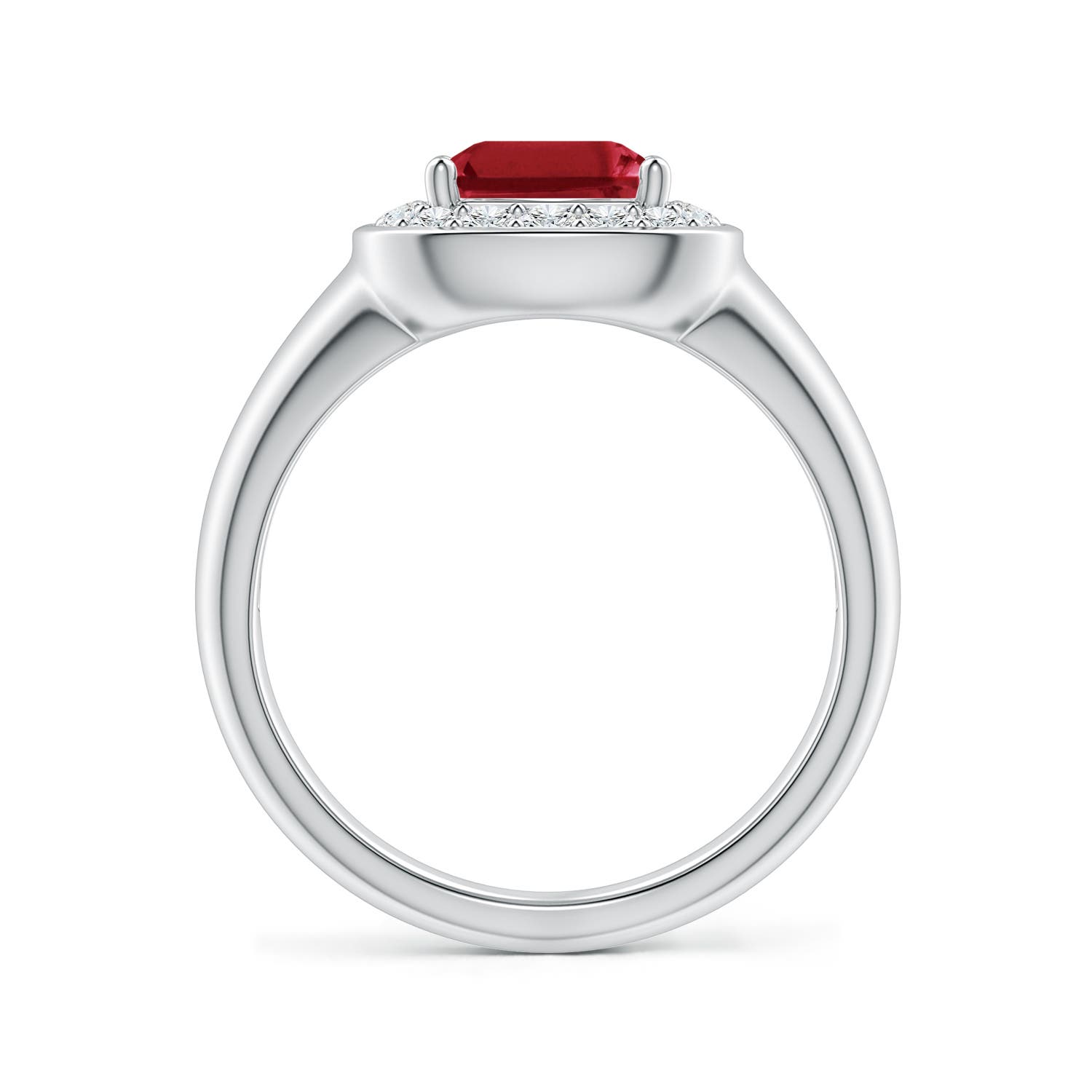 9x7mm AA Emerald-Cut Ruby Signet Halo Engagement Ring in White Gold