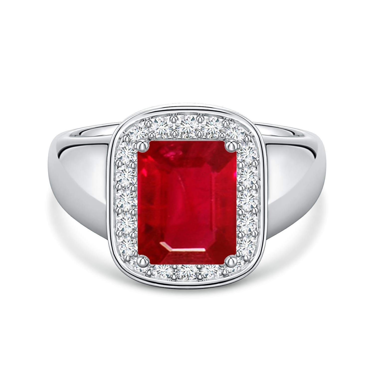 9x7mm AAA Emerald-Cut Ruby Signet Halo Engagement Ring in White Gold