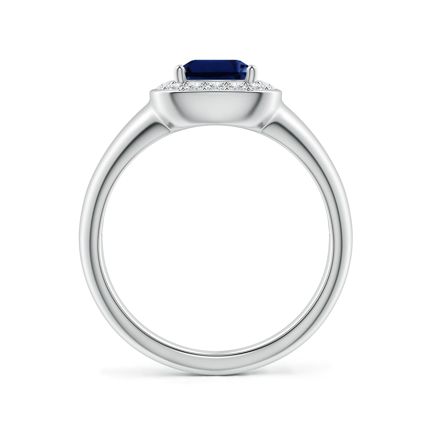 8x6mm AAA Emerald-Cut Blue Sapphire Signet Halo Engagement Ring in White Gold