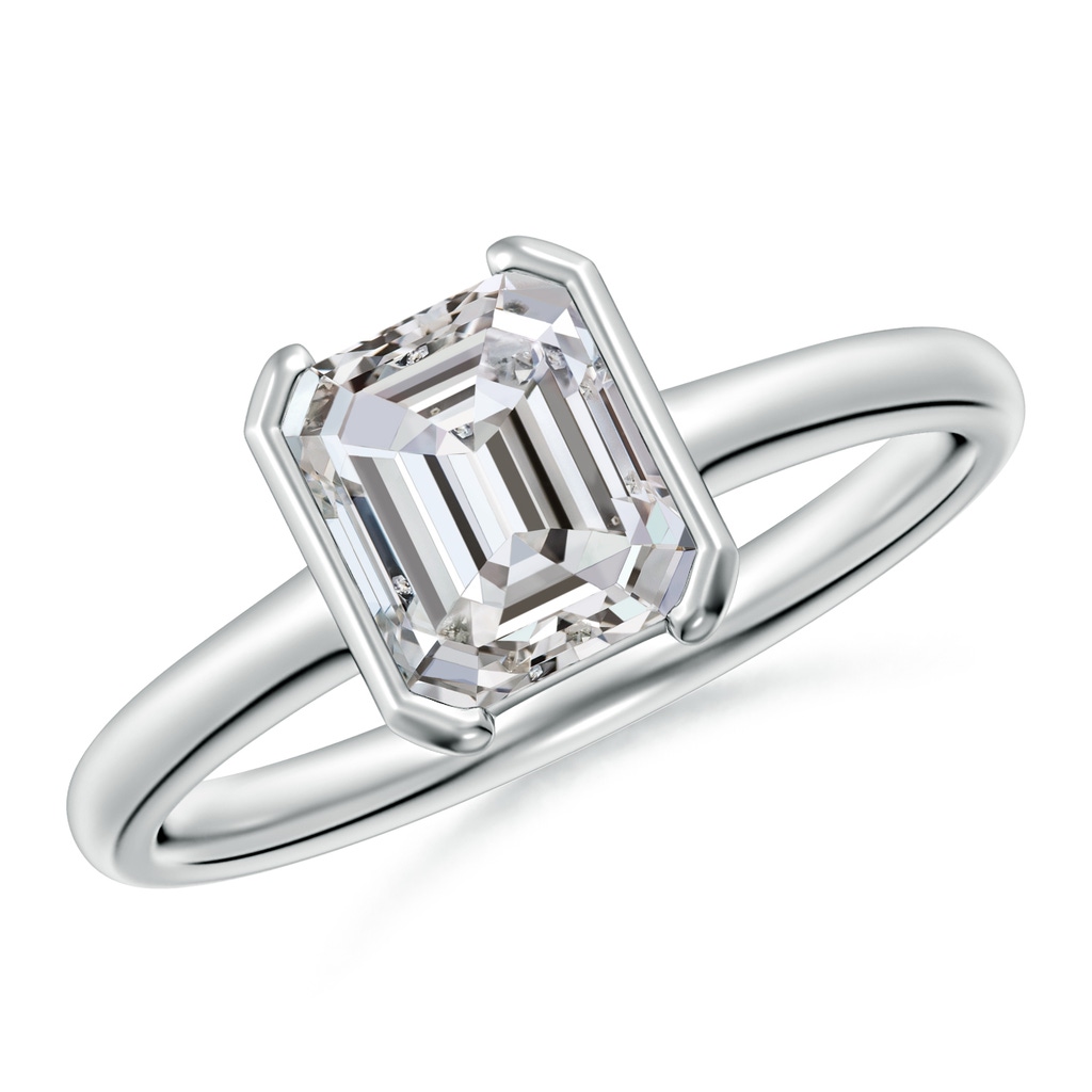7.5x5.5mm IJI1I2 Semi Bezel-Set Emerald-Cut Diamond Solitaire Engagement Ring in White Gold