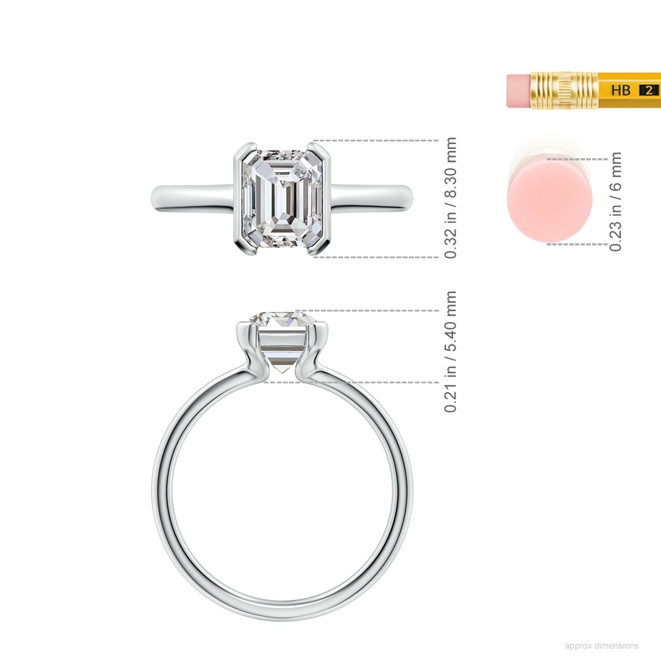 7.5x5.5mm IJI1I2 Semi Bezel-Set Emerald-Cut Diamond Solitaire Engagement Ring in White Gold ruler