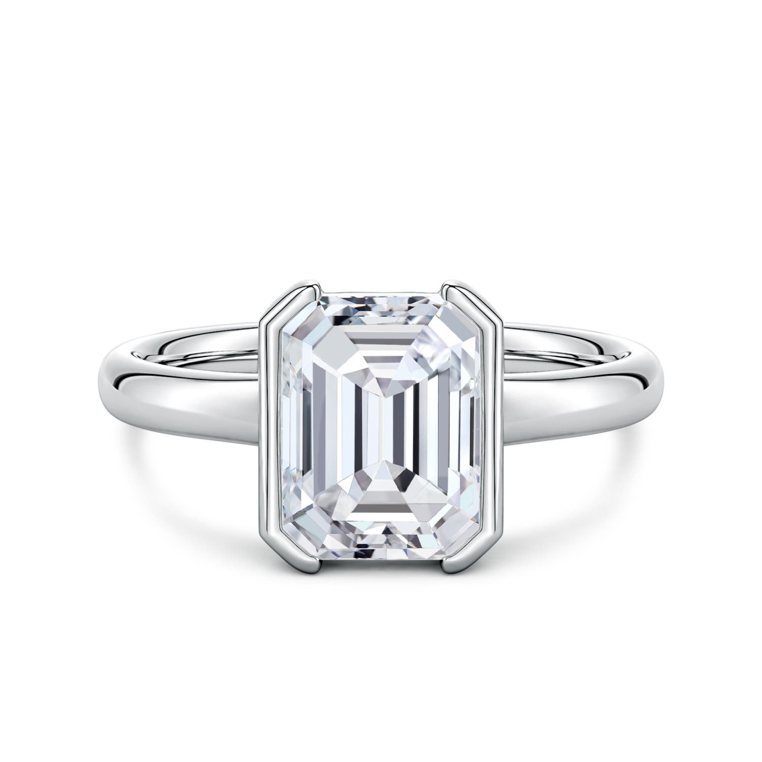 9x7mm HSI2 Semi Bezel-Set Emerald-Cut Diamond Solitaire Engagement Ring in White Gold