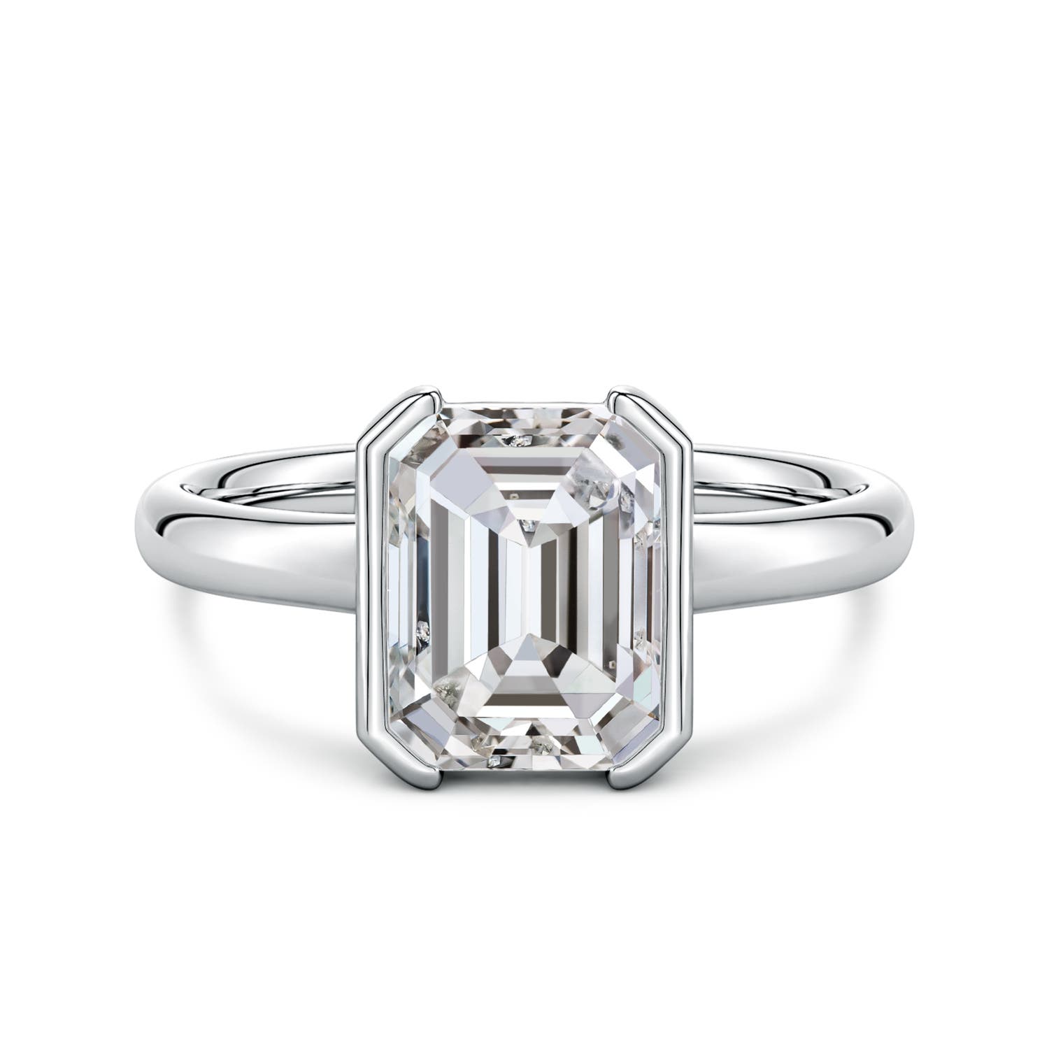 9x7mm IJI1I2 Semi Bezel-Set Emerald-Cut Diamond Solitaire Engagement Ring in P950 Platinum