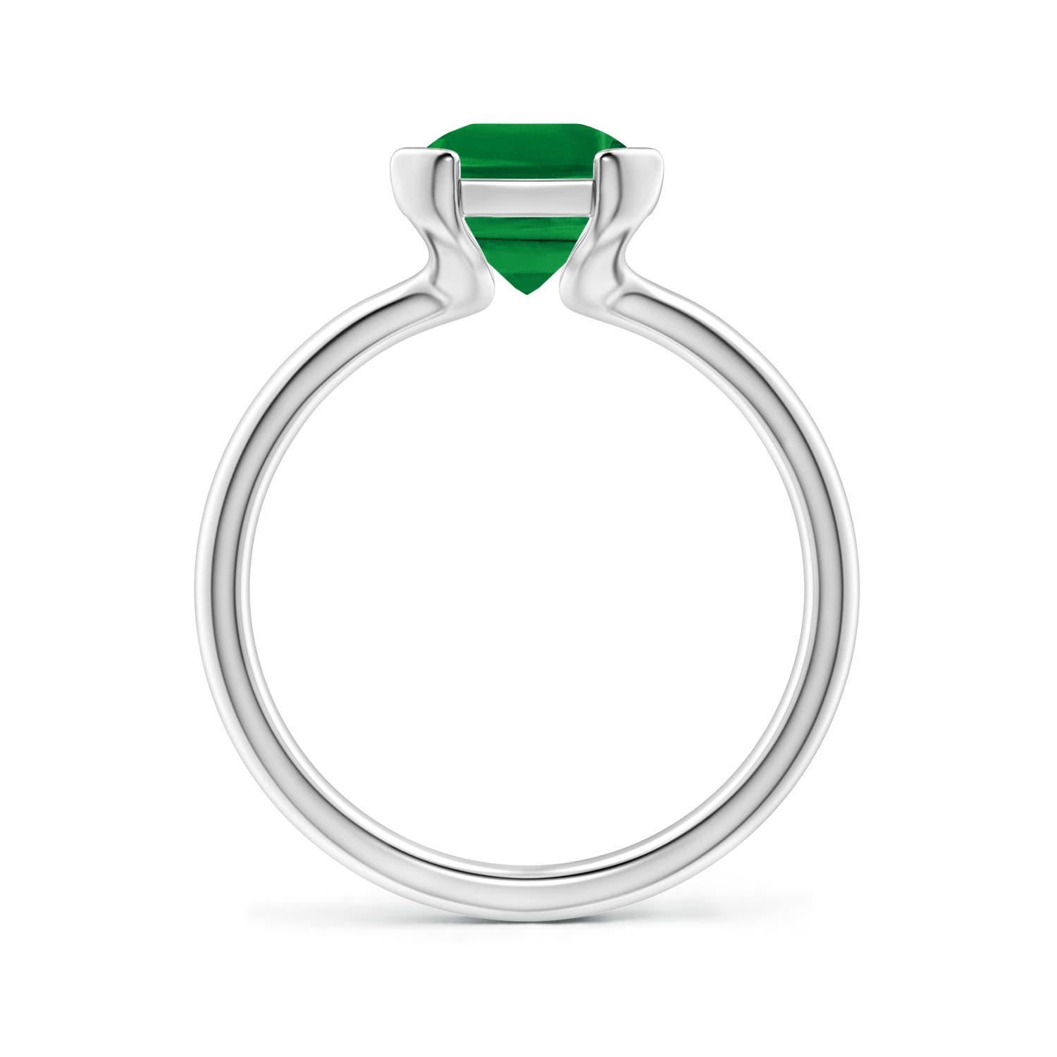9x7mm AAA Semi Bezel-Set Emerald-Cut Emerald Solitaire Engagement Ring in White Gold
