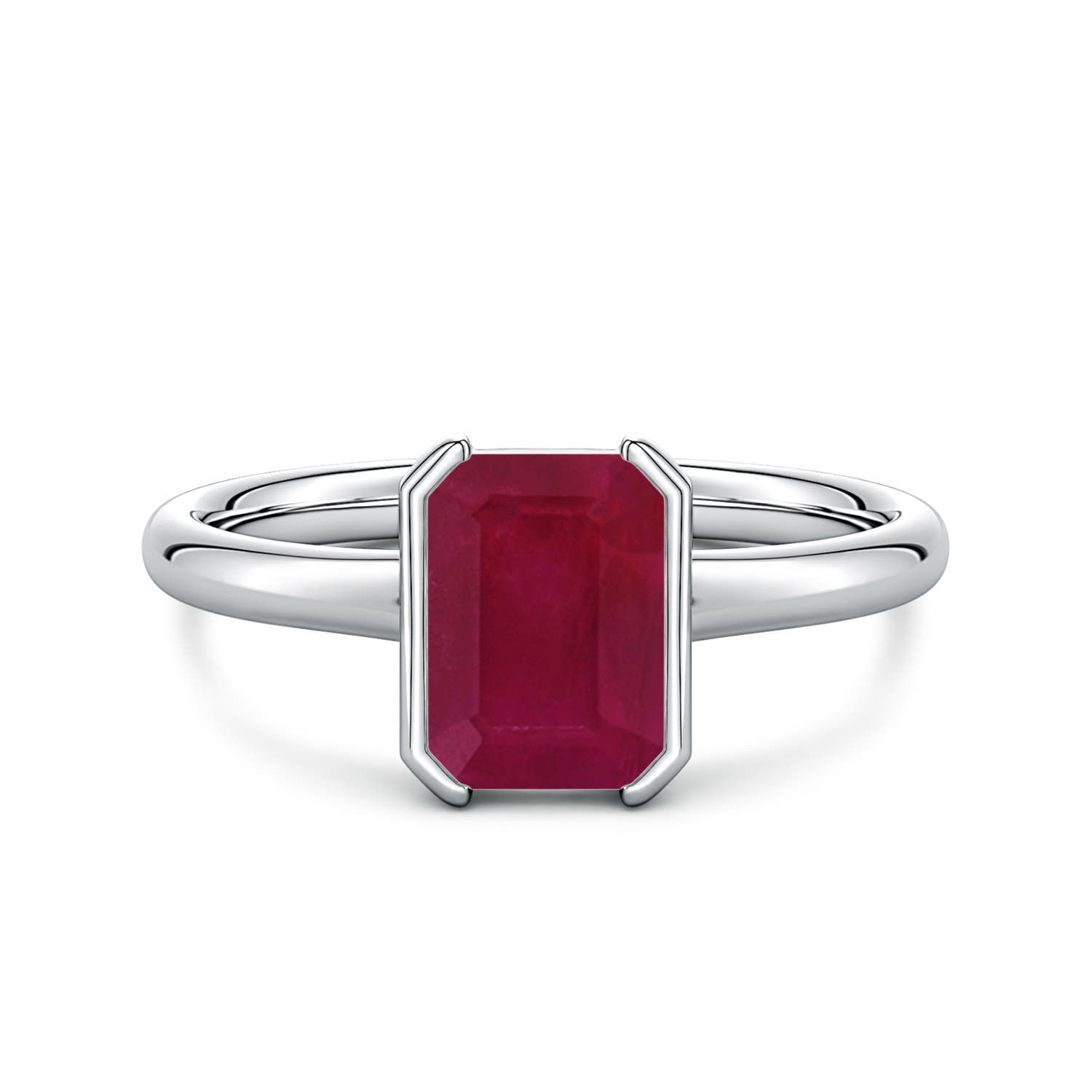 Angara 1.6 Ctw Semi Bezel-set Emerald-cut Ruby Solitaire Engagement Ring In Metallic