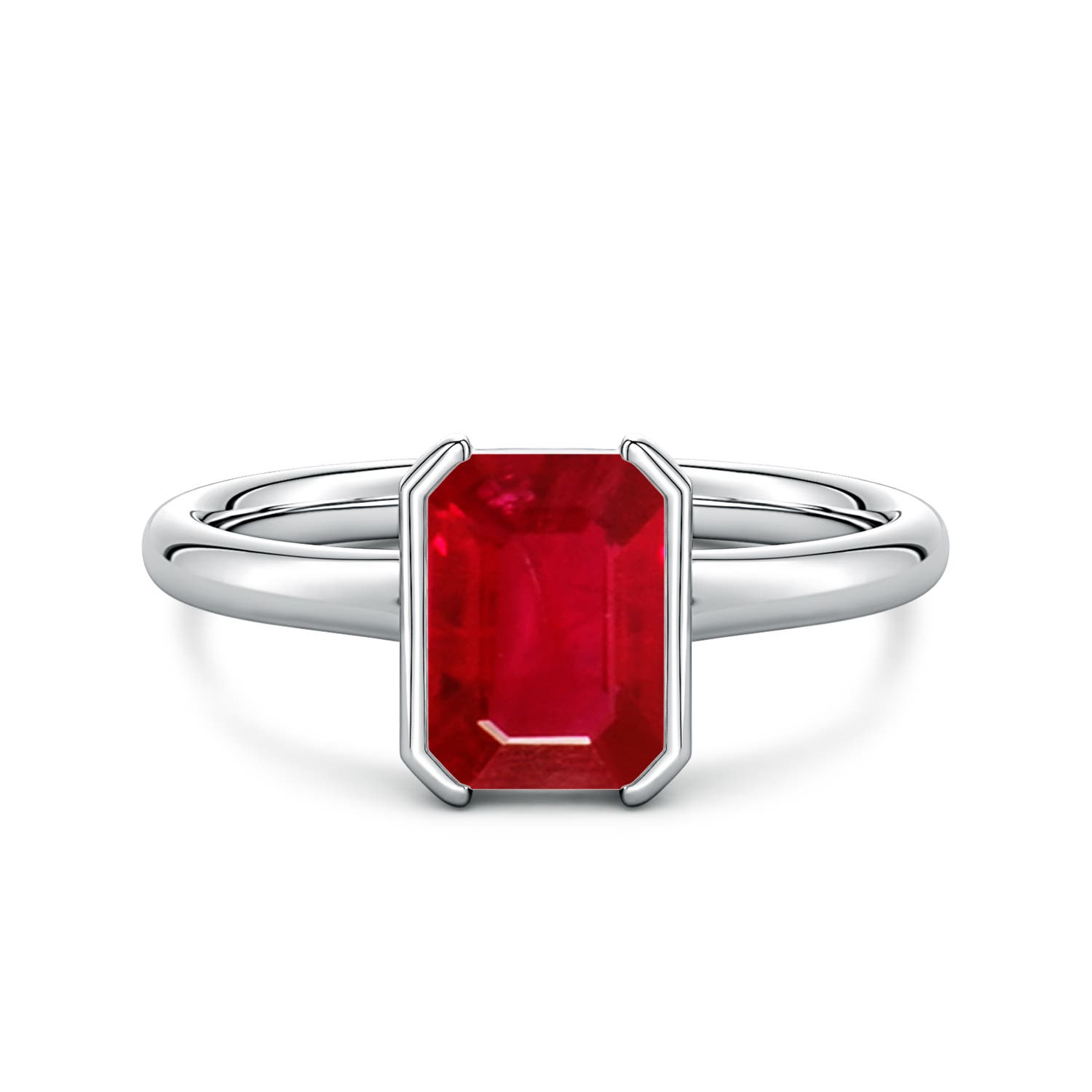 8x6mm AAA Semi Bezel-Set Emerald-Cut Ruby Solitaire Engagement Ring in White Gold