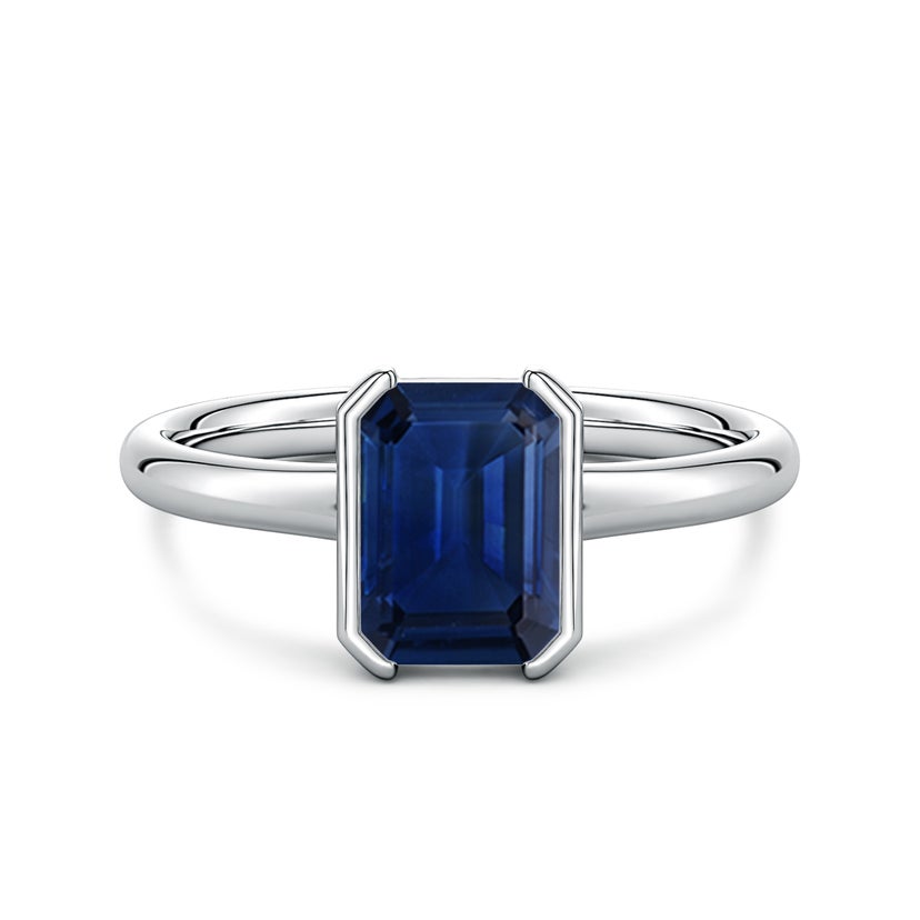 Semi Bezel-Set Emerald-Cut Blue Sapphire Solitaire Engagement