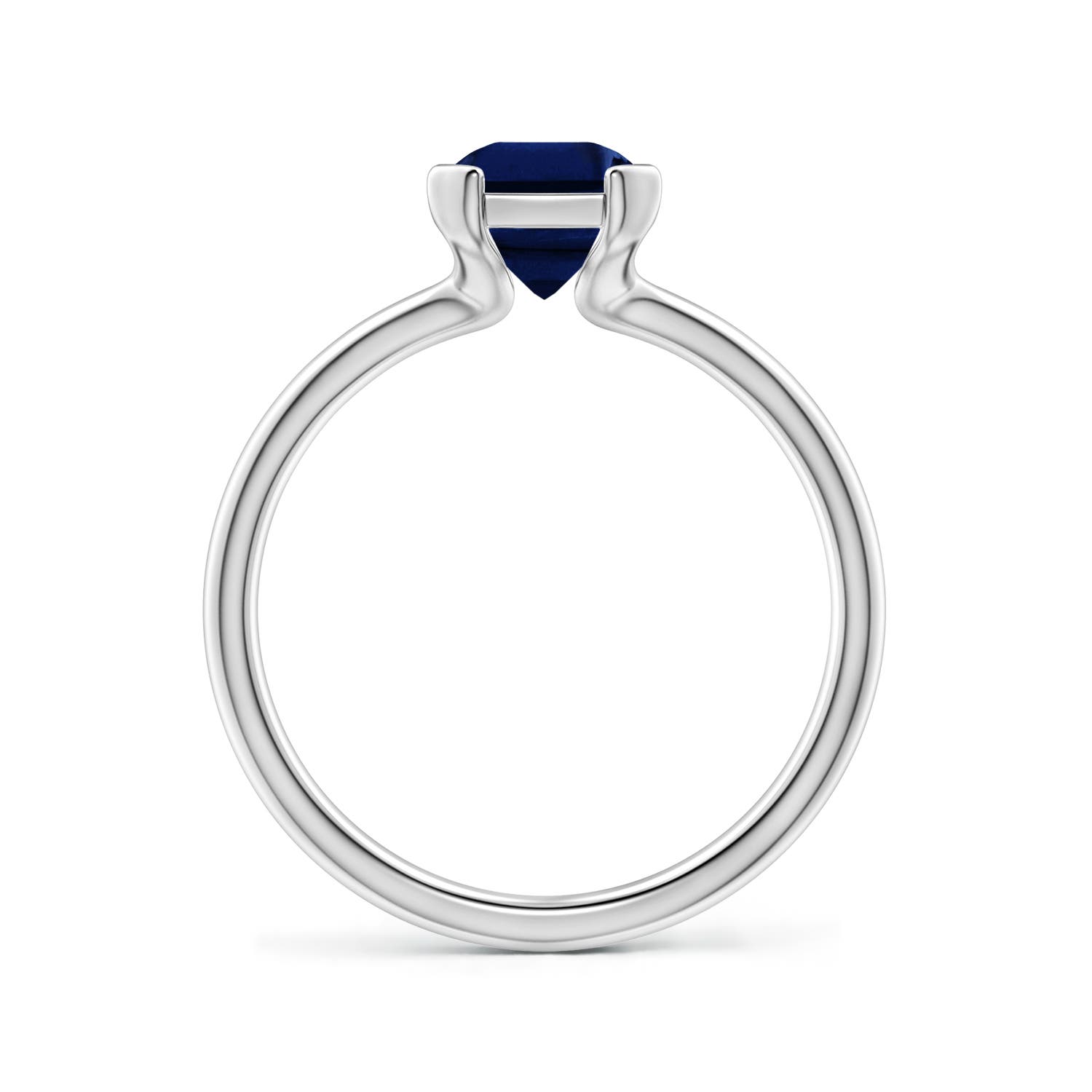 8x6mm AAA Semi Bezel-Set Emerald-Cut Blue Sapphire Solitaire Engagement Ring in White Gold - side 2