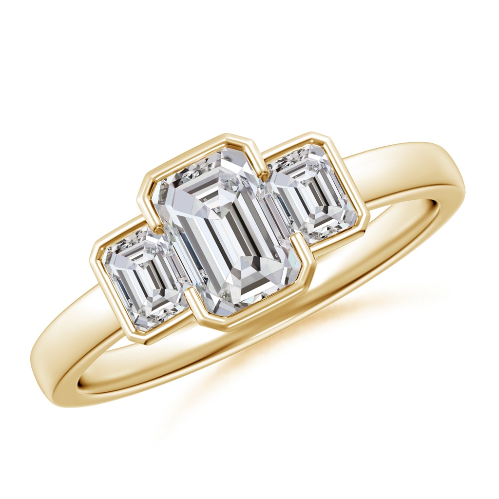 6.5x4.5mm IJI1I2 Semi Bezel-Set Emerald-Cut Diamond Three-Stone Engagement Ring in Yellow Gold
