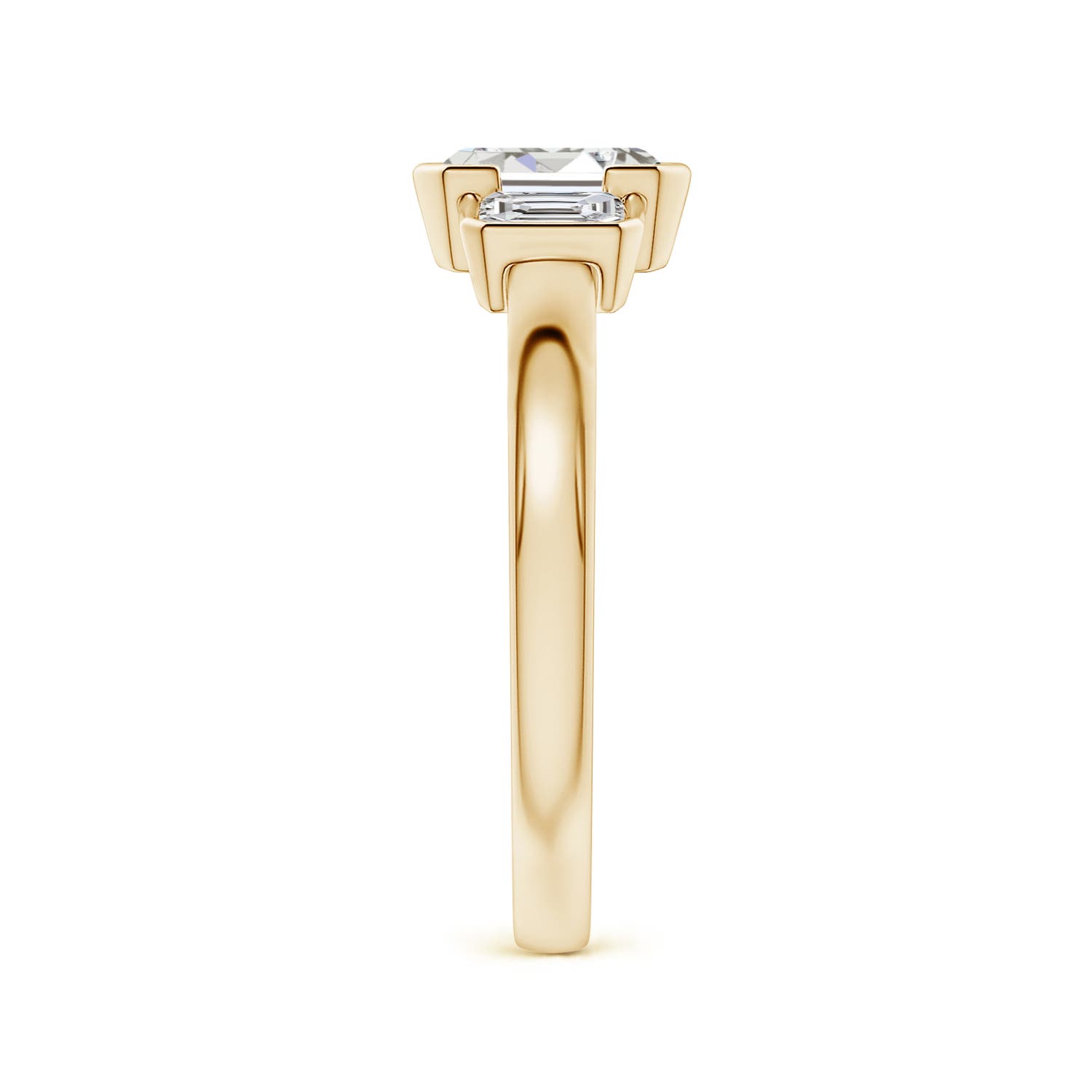 6.5x4.5mm IJI1I2 Semi Bezel-Set Emerald-Cut Diamond Three-Stone Engagement Ring in Yellow Gold - side 3