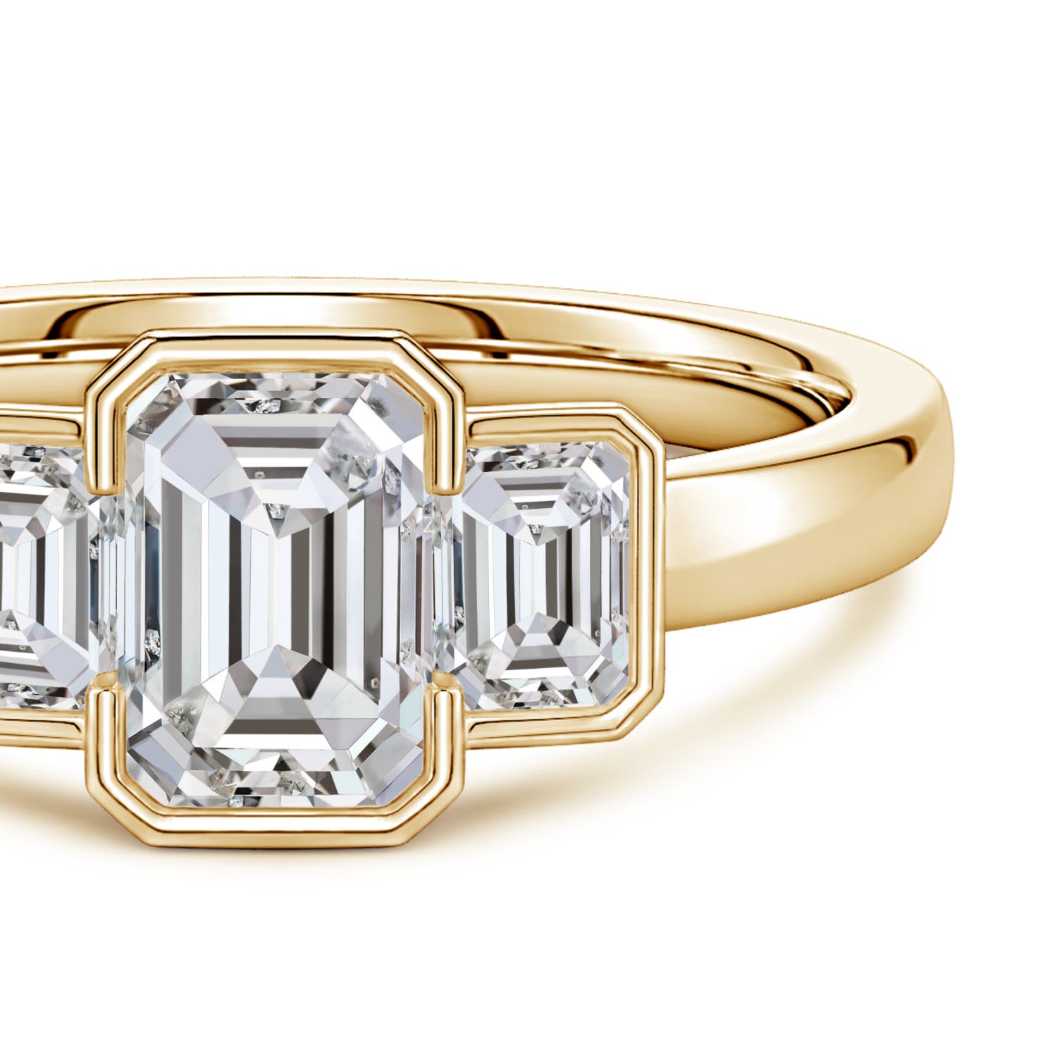 6.5x4.5mm IJI1I2 Semi Bezel-Set Emerald-Cut Diamond Three-Stone Engagement Ring in Yellow Gold - side 4
