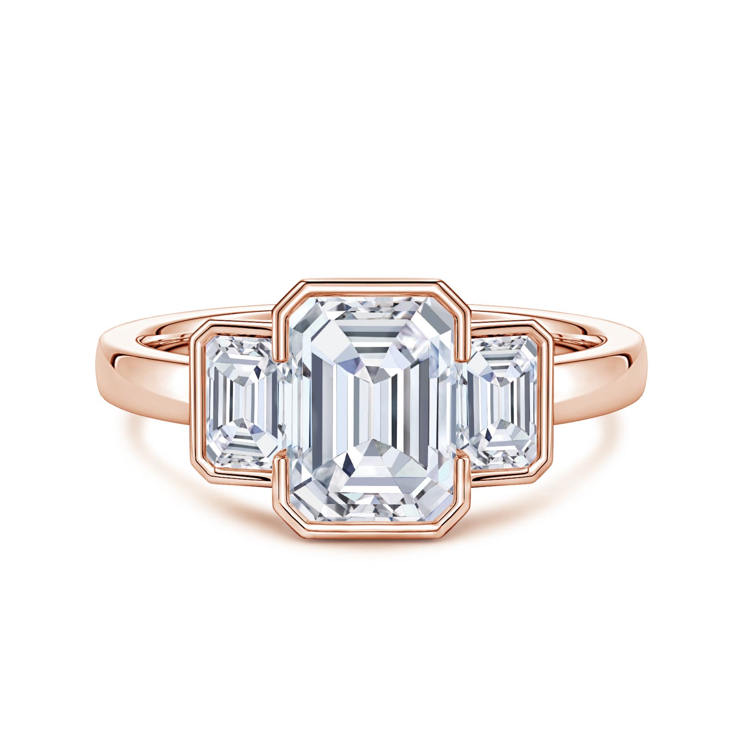 8x6mm GVS2 Semi Bezel-Set Emerald-Cut Diamond Three-Stone Engagement Ring in Rose Gold