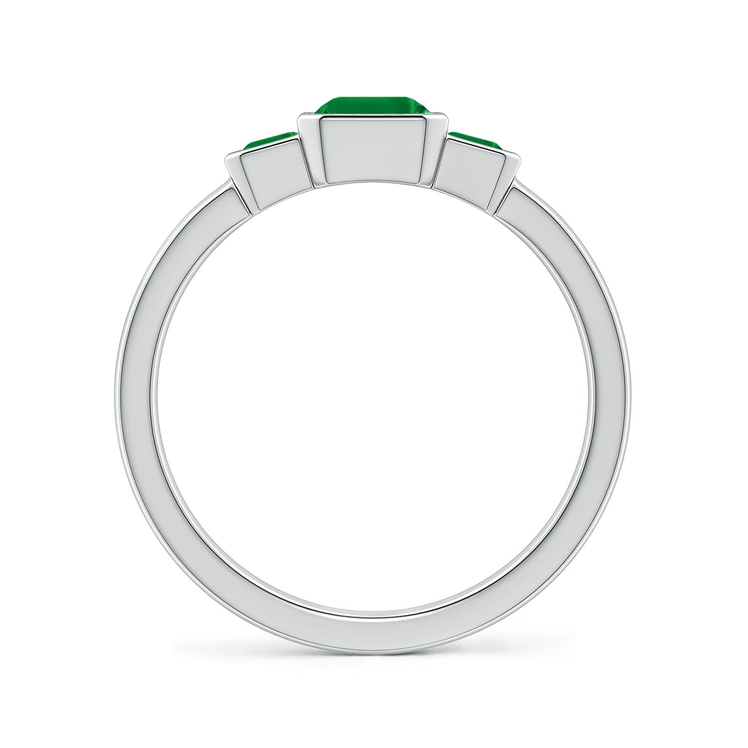 7x5mm AAA Semi Bezel-Set Emerald-Cut Emerald Three-Stone Engagement Ring in 18K White Gold