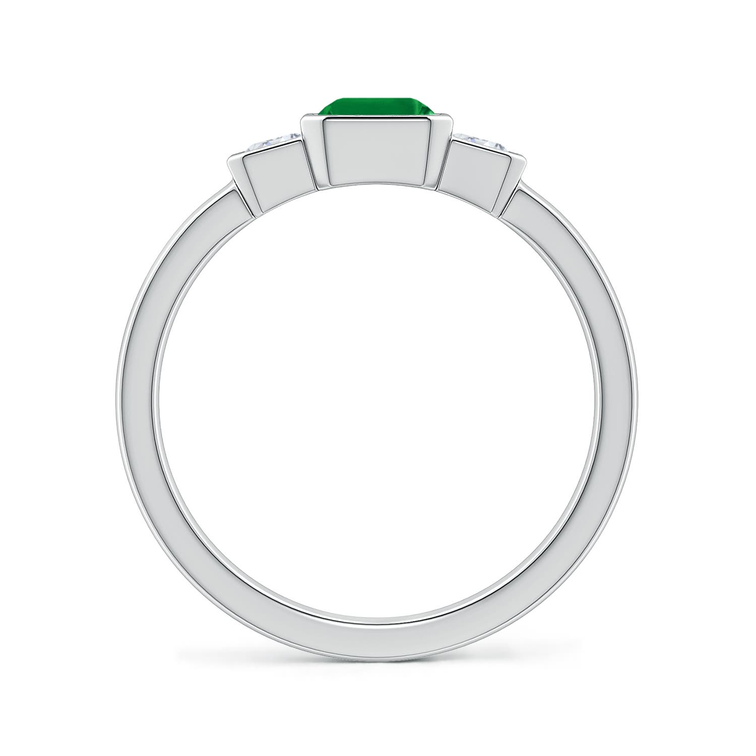 7x5mm AAA Semi Bezel-Set Emerald-Cut Emerald and Diamond Three-Stone Engagement Ring in 18K White Gold