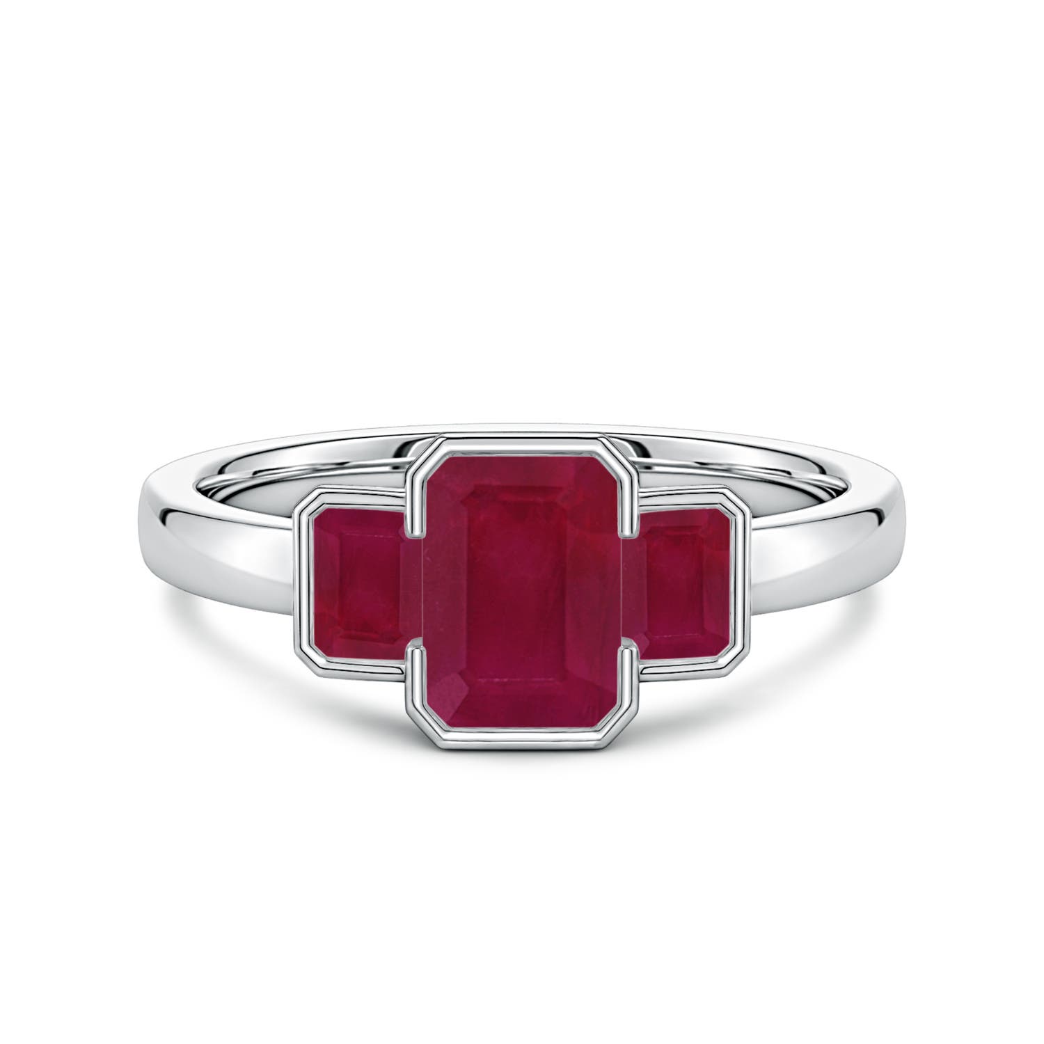 7x5mm A Semi Bezel-Set Emerald-Cut Ruby Three-Stone Engagement Ring in P950 Platinum