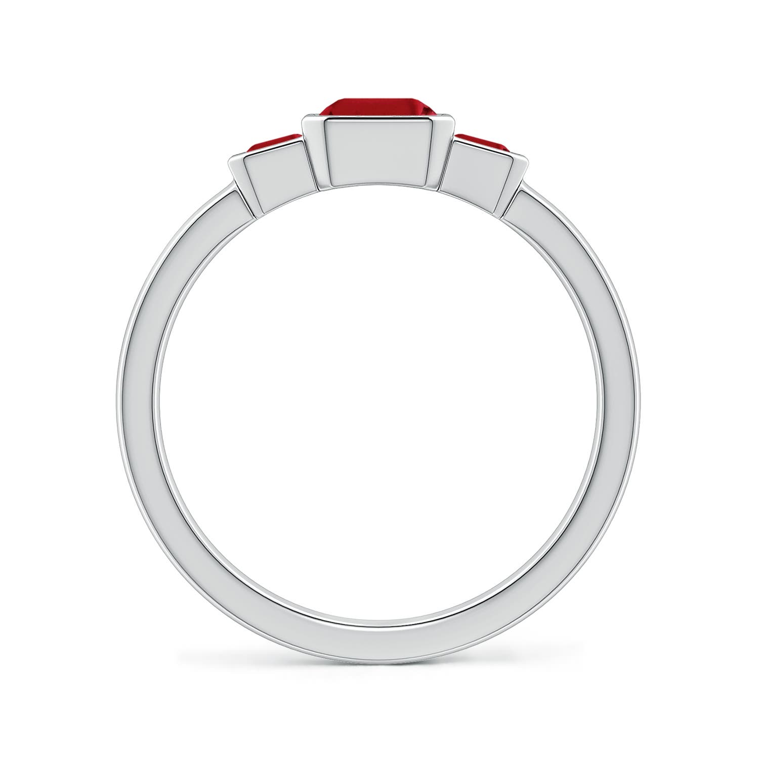 7x5mm AAA Semi Bezel-Set Emerald-Cut Ruby Three-Stone Engagement Ring in White Gold