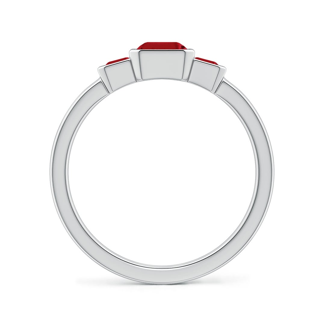 7x5mm AAA Semi Bezel-Set Emerald-Cut Ruby Three-Stone Engagement Ring in White Gold - side 2