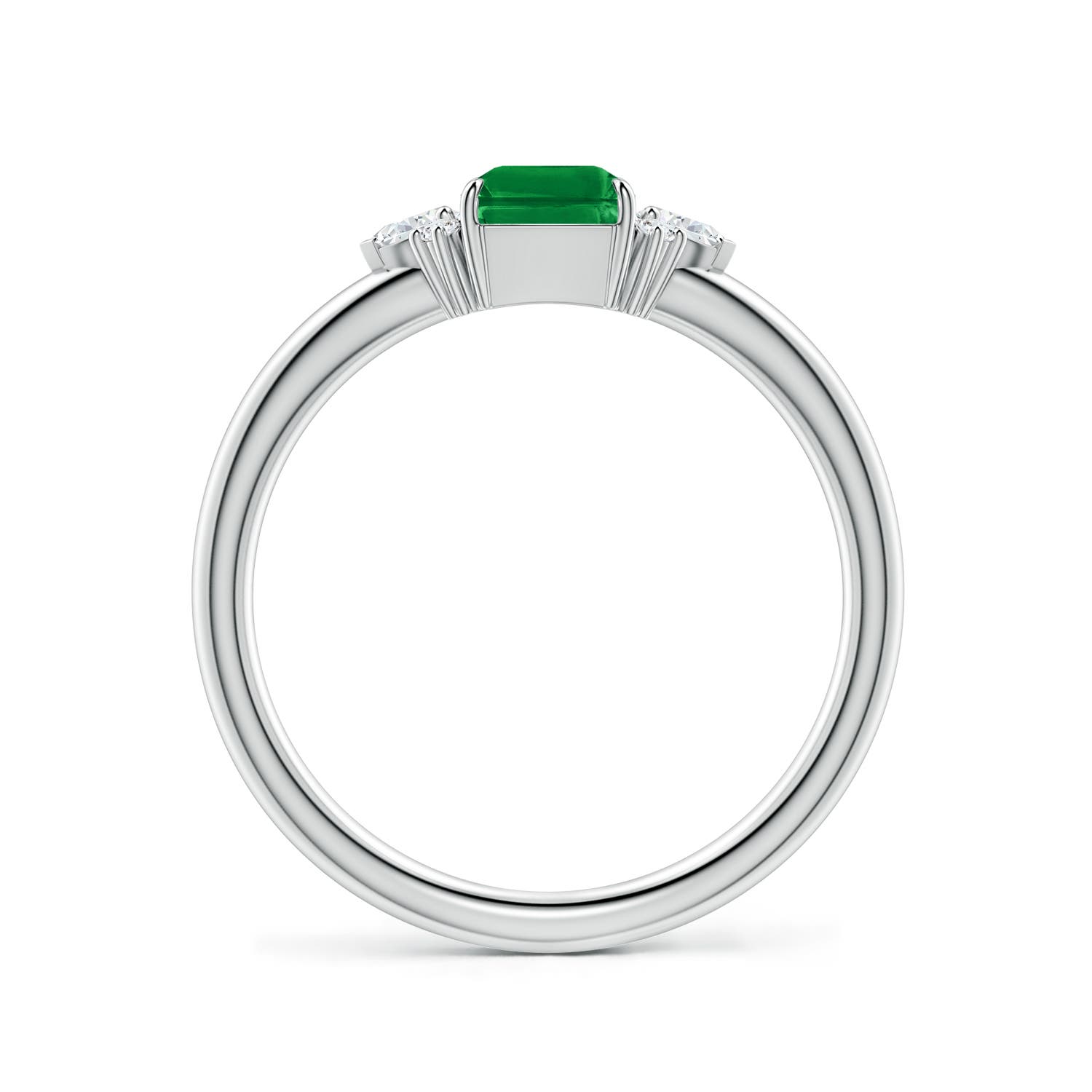 7x5mm AAA Four-Claw Prong Emerald-Cut Emerald Side Stone Engagement Ring in 18K White Gold