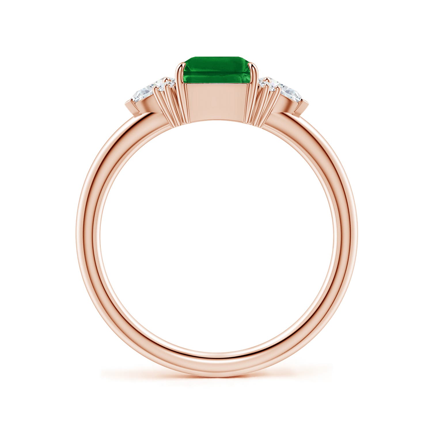 8x6mm AAAA Four-Claw Prong Emerald-Cut Emerald Side Stone Engagement Ring in 18K Rose Gold